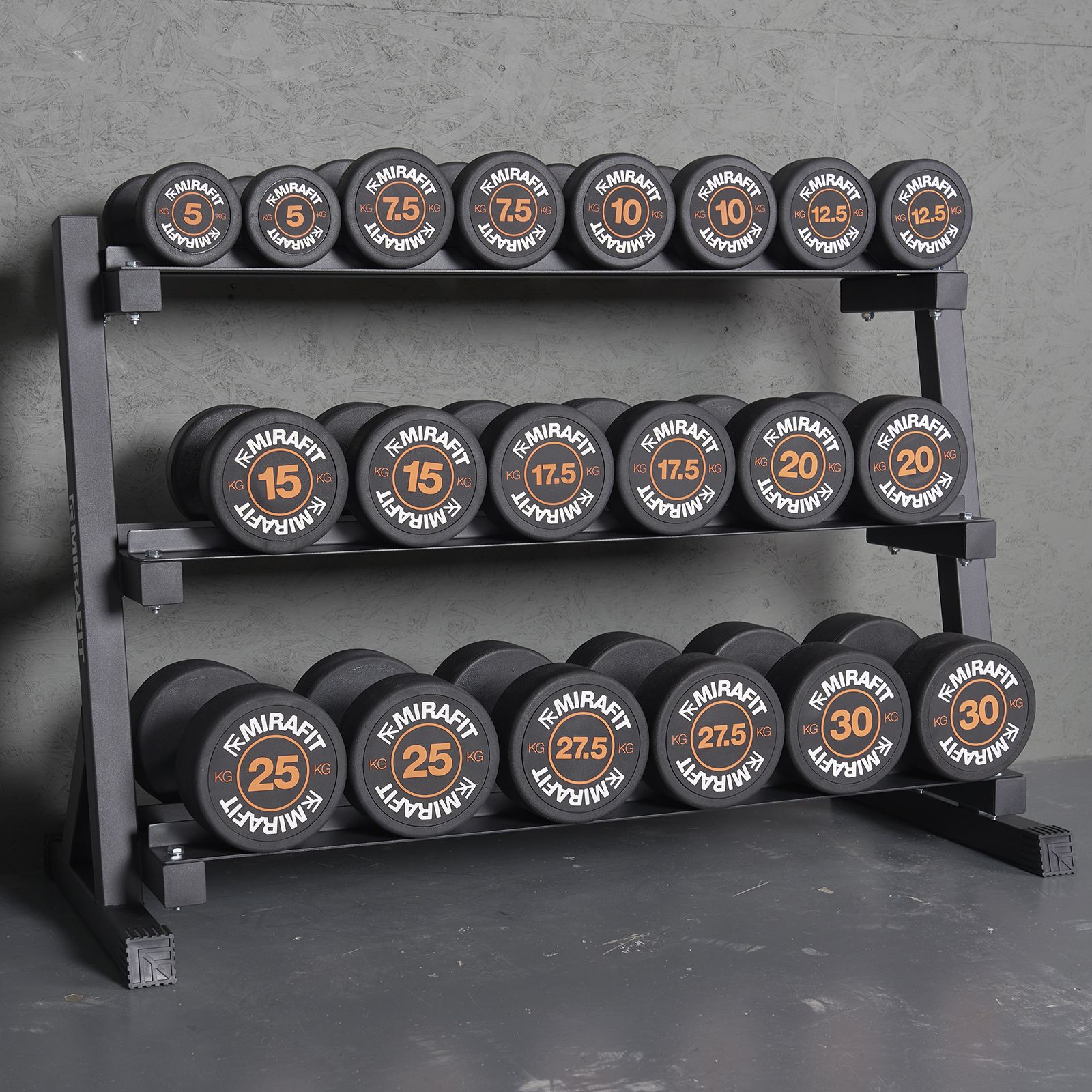 MIRAFIT Rubber Dumbbell Dual Weight Set, 380 lbs (7 pairs) to 550 lbs (10 pairs) hand weights, dumbbell sets with weight storage or available individually, with adjustable weight bench to complete your home gym《NO8》