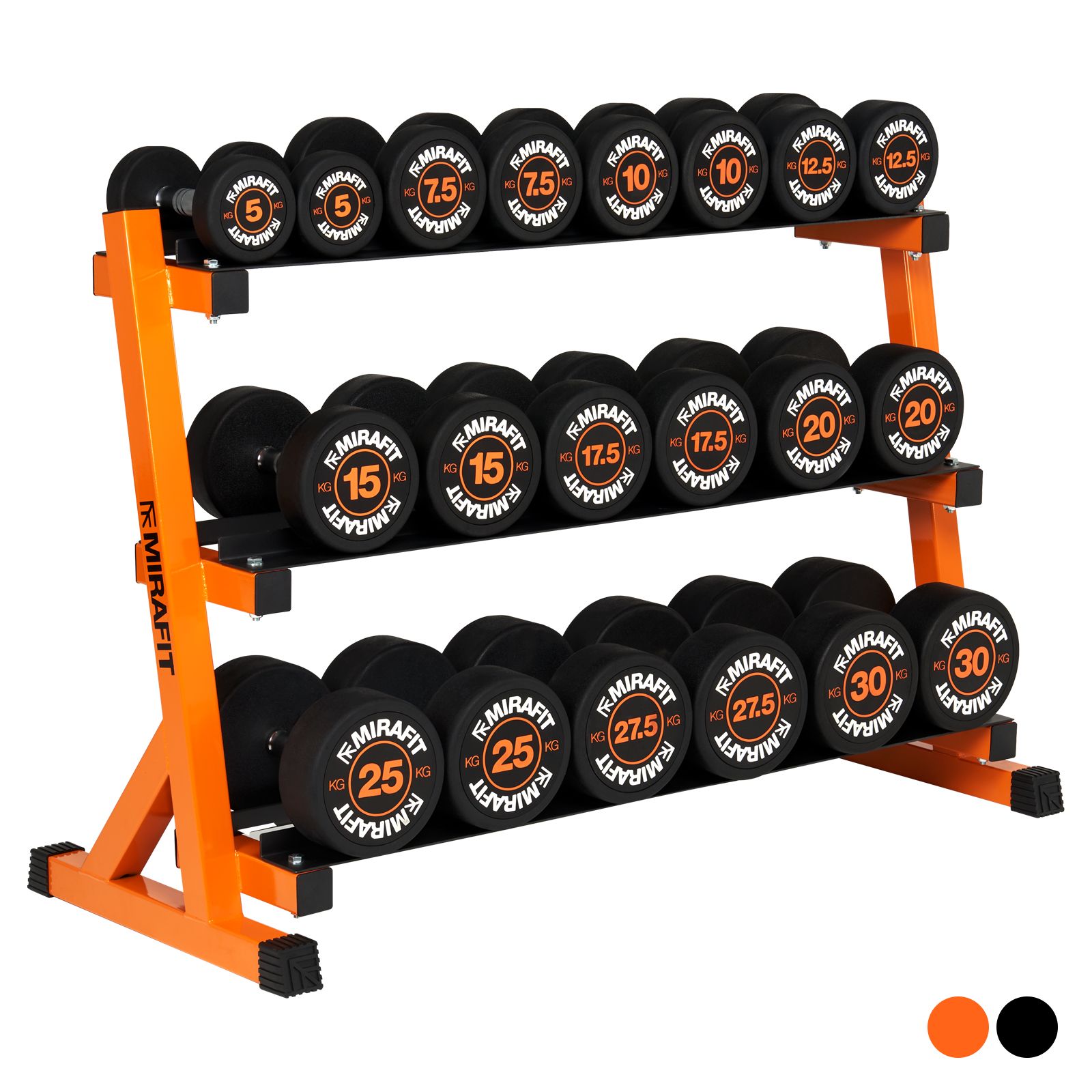 MIRAFIT Rubber Dumbbell Dual Weight Set, 380 lbs (7 pairs) to 550 lbs (10 pairs) hand weights, dumbbell sets with weight storage or available individually, with adjustable weight bench to complete your home gym《NO8》