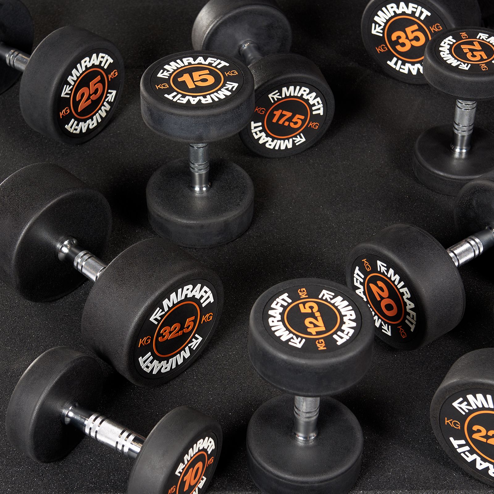 MIRAFIT Rubber Dumbbell Dual Weight Set, 380 lbs (7 pairs) to 550 lbs (10 pairs) hand weights, dumbbell sets with weight storage or available individually, with adjustable weight bench to complete your home gym《NO8》