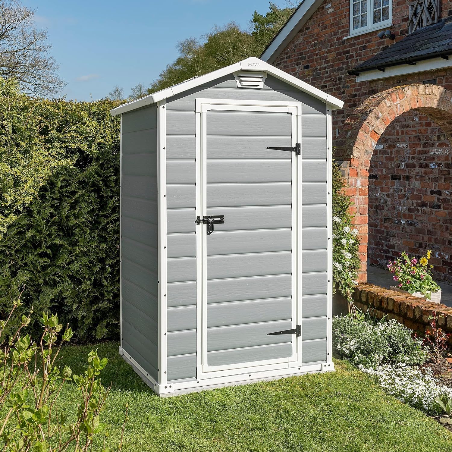 Keter Manor Outdoor Garden Storage Shed, Grey, 4 x 3 ft