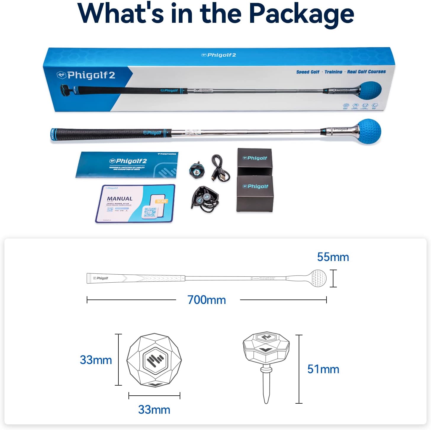 PHIGOLF Phigolf2 Golf Simulator with Swing Stick for Indoor & Outdoor Use, Golf Swing Trainer with Upgraded Motion Sensor&3D Swing Analysis, Compatible WGT/E6 Connect APP, Works with Smartdevices《NO8》