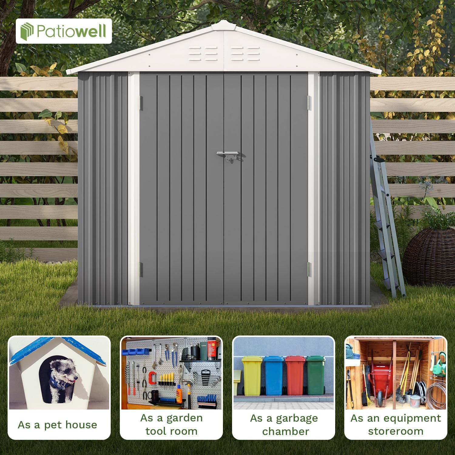 Keter Factor 8x10ft Outdoor Resin Storage Shed with Pitched Roof and Double Locking Doors, Outdoor Shed for Backyard Garden Patio Lawn, 3 Colors《NO8》