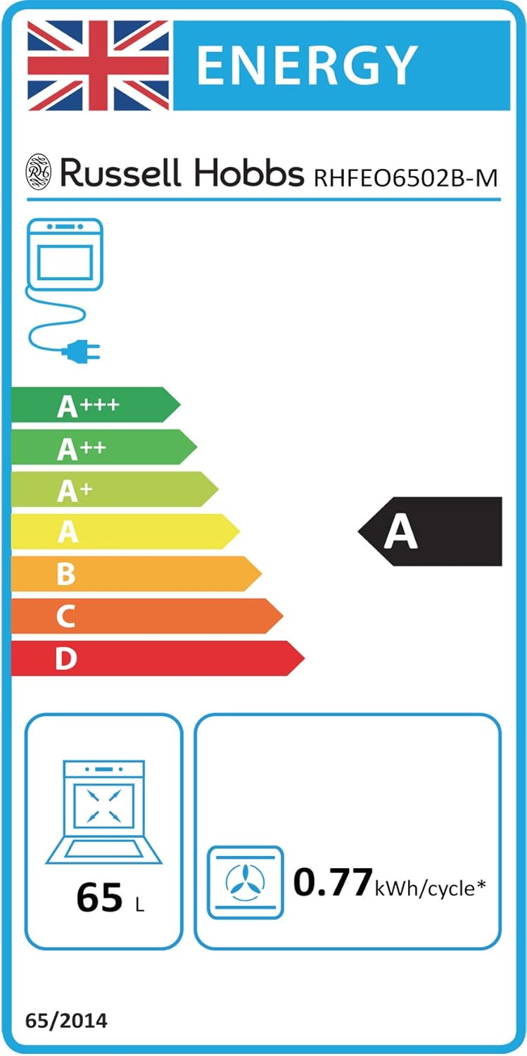 Russell Hobbs 65L, 60cm Wide, Single Electric Fan Oven in Black, RHFEO6502B [Energy Class A]