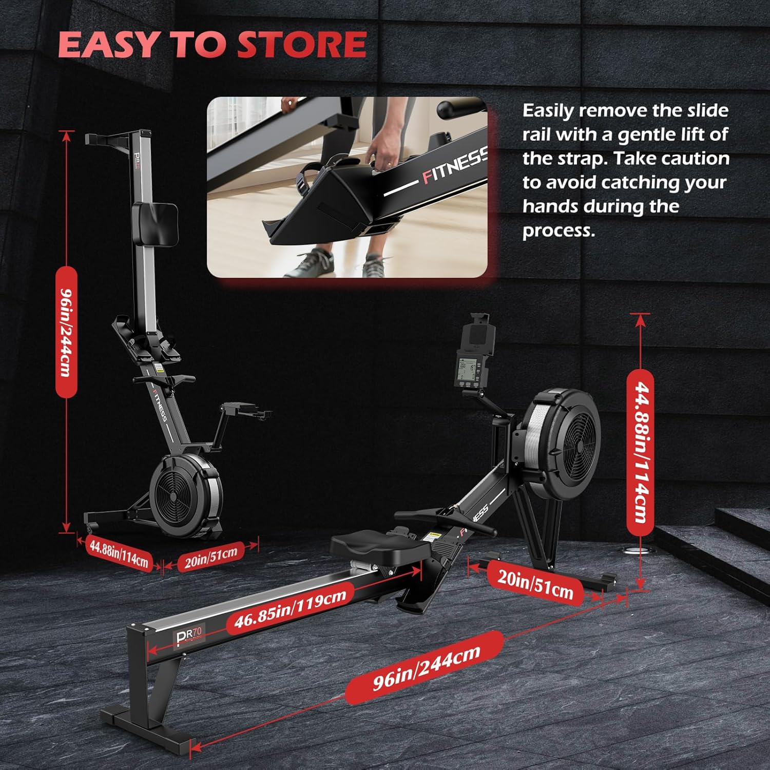 PASYOU Rowing Machine for Home Use - Commercial-Grade Rower Machine Foldable Air Rowing Machine with 10-Level Resistance, Bluetooth Backlit Monitor, Adjustable-Angle Device Holder - 350LBS Load