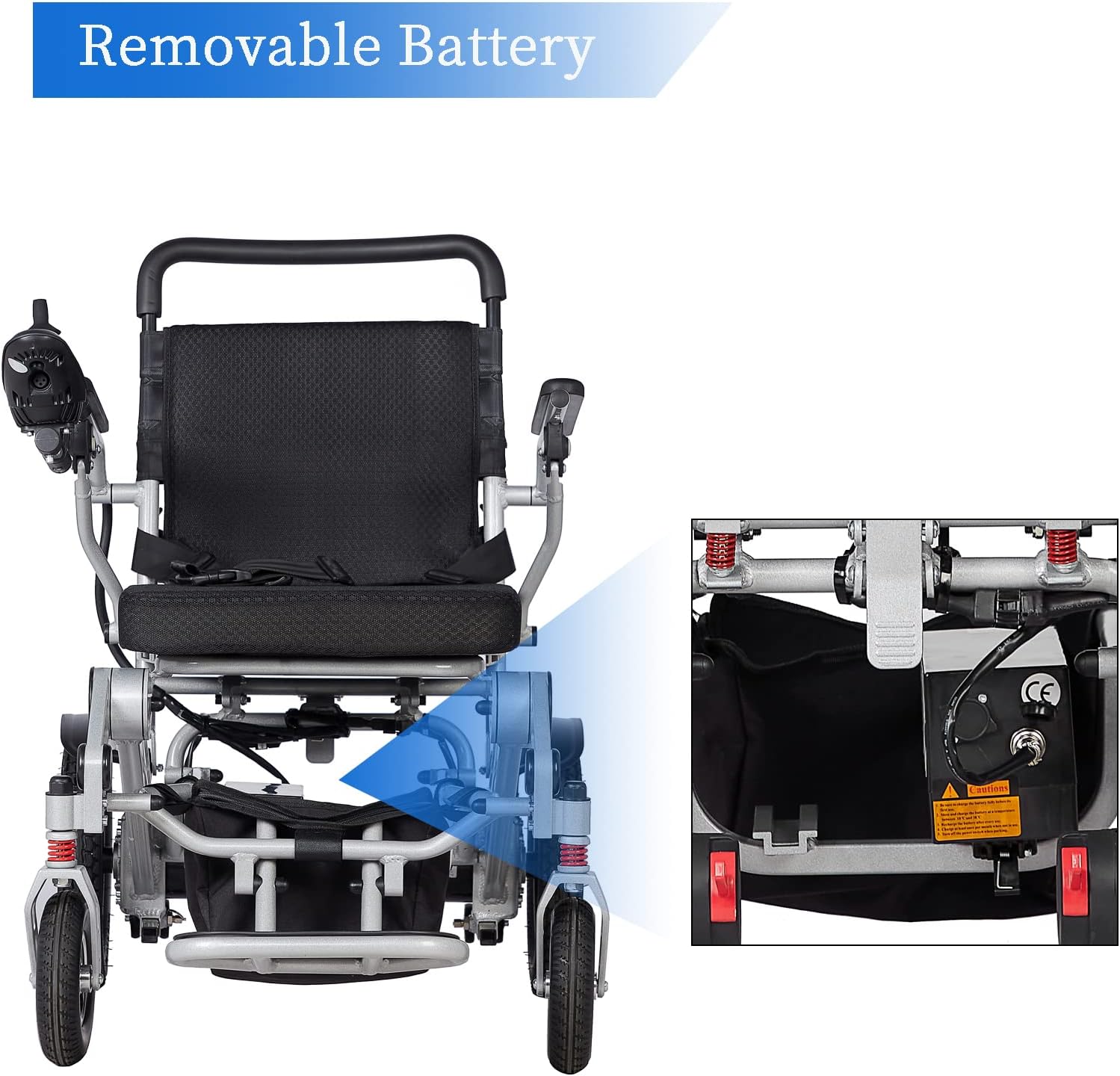 Range 24Mile Extended 20'' Seat Folding Electric Wheelchair for Adults, Lightweight Foldable 500W Powered Wheelchairs, Portable Folding Carry Wheelchairs, Airline Approved (Silver)<NO8>