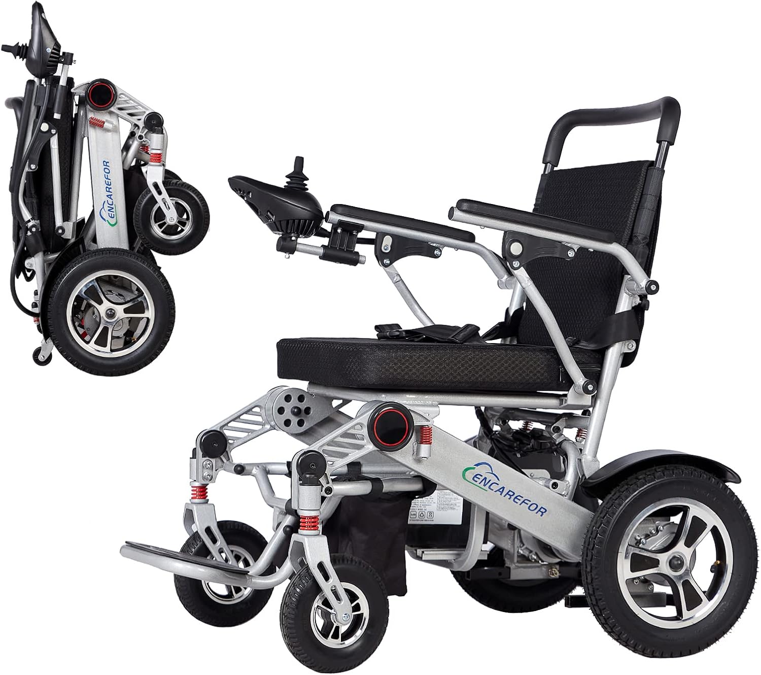 Range 24Mile Extended 20'' Seat Folding Electric Wheelchair for Adults, Lightweight Foldable 500W Powered Wheelchairs, Portable Folding Carry Wheelchairs, Airline Approved (Silver)<NO8>