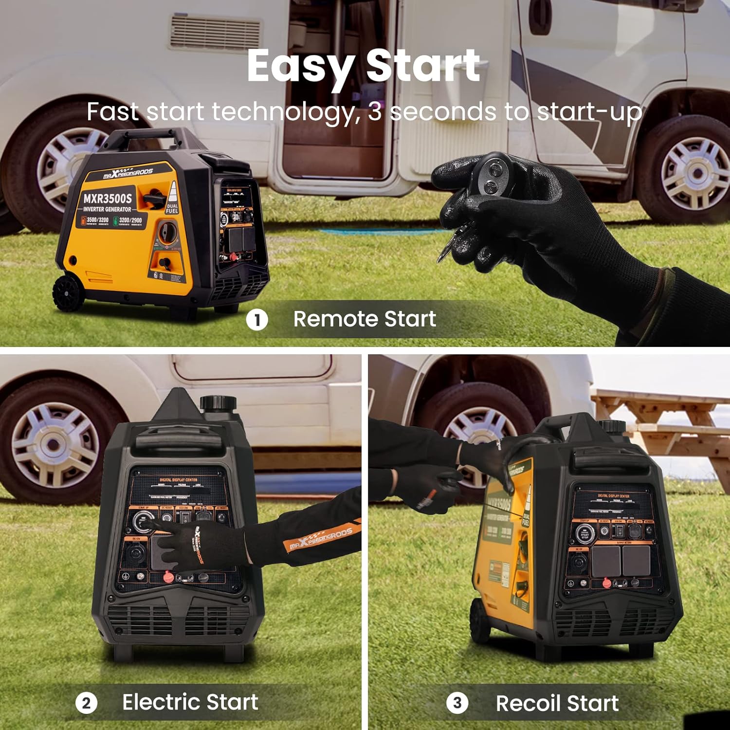 maXpeedingrods 3500W Petrol Inverter Generator Dual Fuel 4-Stroke Electric Start Generator for Camping, RV Travel, Home, or Jobsites