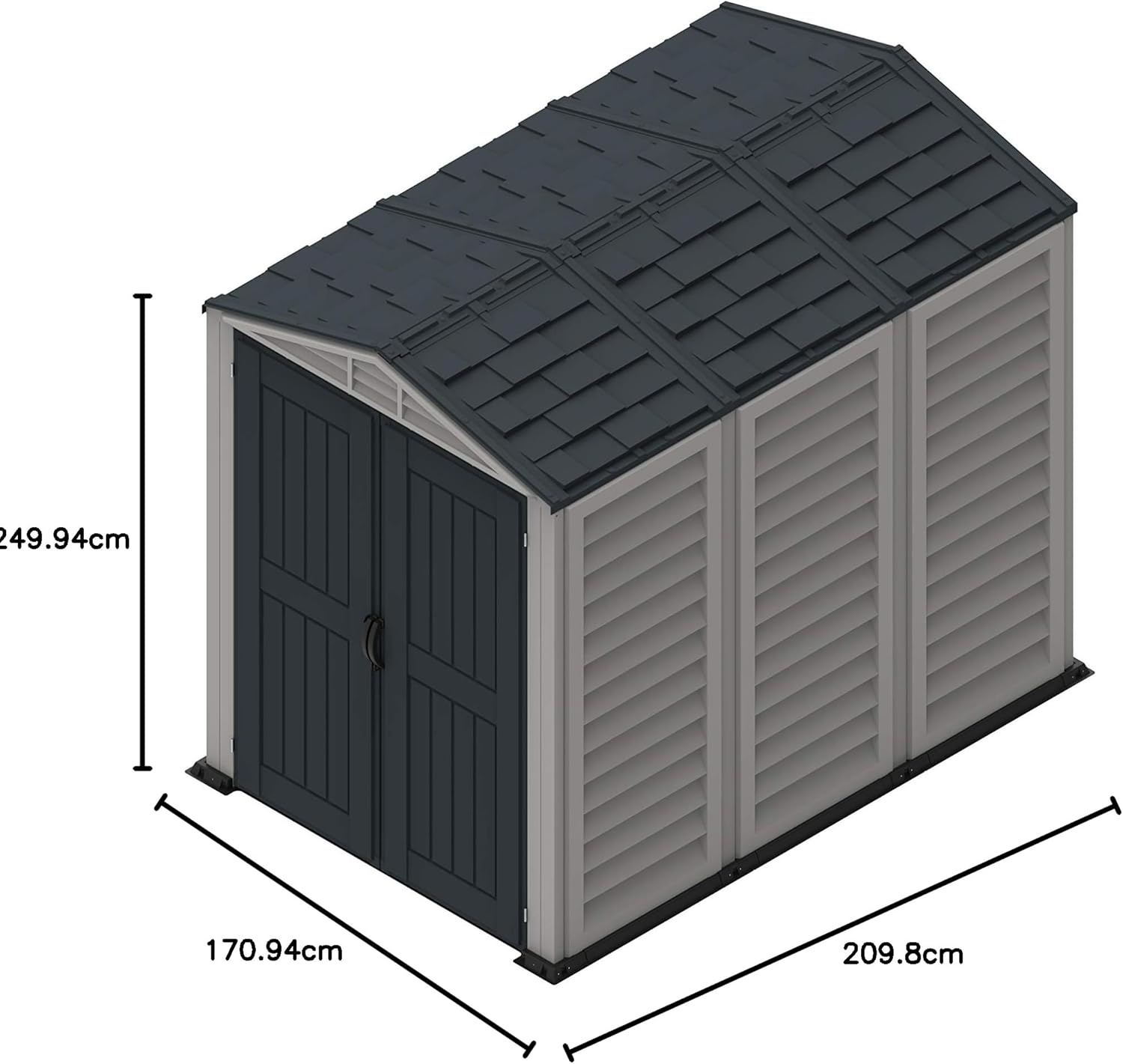 Duramax YardMate PLUS 5 x 8 (4.28 m2) Plastic Garden Shed with Heavy-Duty Plastic Floor, Strong Metal Roof Structure, Fire Retardant & Maintenance-Free Storage Shed, Dark Grey & Adobe