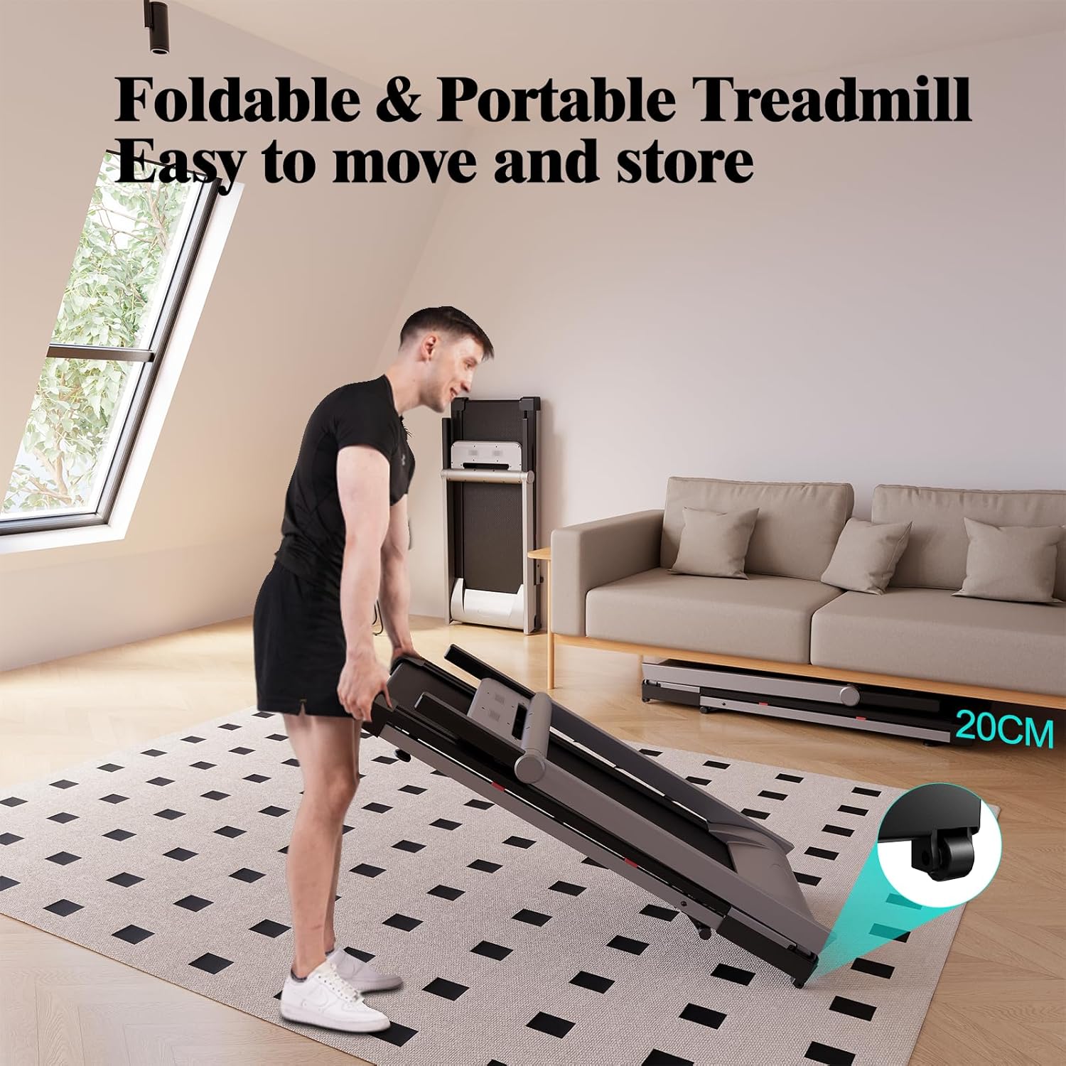 Superun Raceable Treadmill for Home Foldable, Folding Treadmill Suitable for High-Tech Equipment,Incline Treadmill 158 KG Weight Capacity, Running Machine with Training Courses and Multi-Runner Races