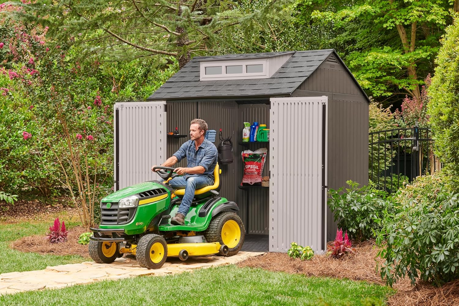 Keter Outdoor Storage Shed with Floor (7 x 7 ft),- (7 x 10 ft) Weatherproof, Gray, Home/Backyard/Garden Tool/Lawn Mower/Bike Storage/Pool Supplies