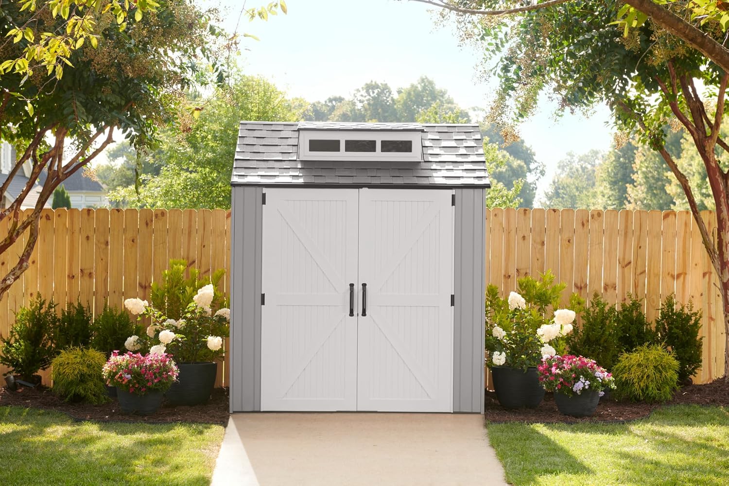 Keter Outdoor Storage Shed with Floor (7 x 7 ft),- (7 x 10 ft) Weatherproof, Gray, Home/Backyard/Garden Tool/Lawn Mower/Bike Storage/Pool Supplies