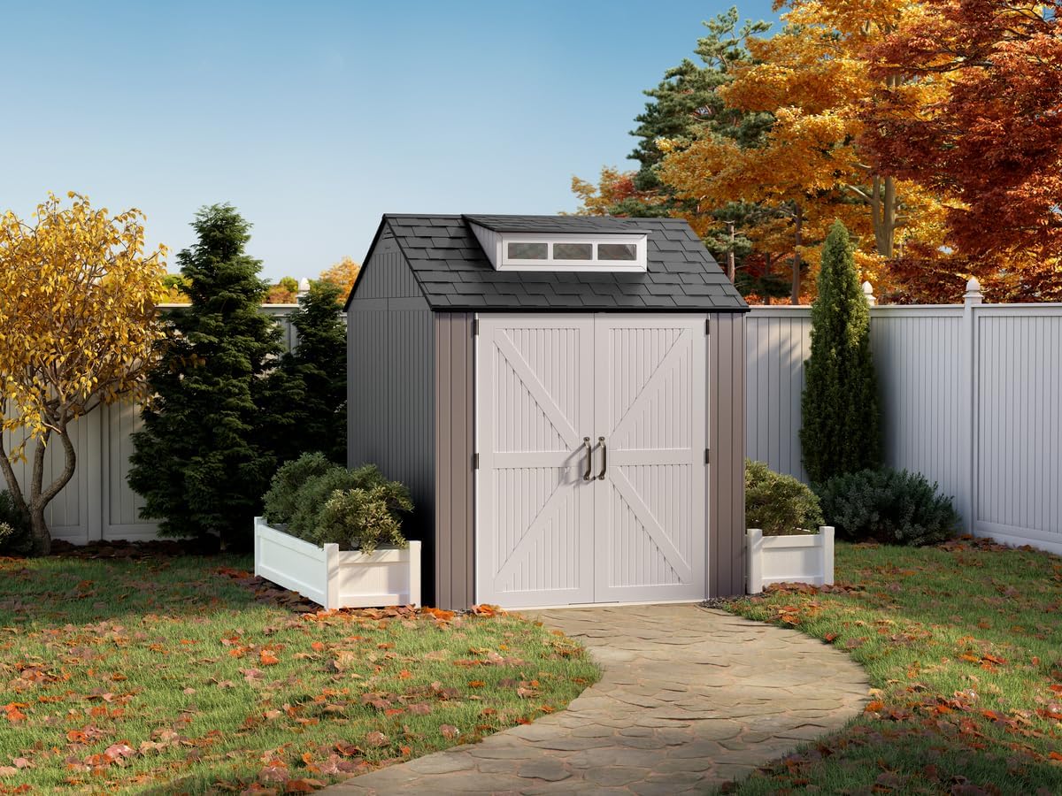 Keter Outdoor Storage Shed with Floor (7 x 7 ft),- (7 x 10 ft) Weatherproof, Gray, Home/Backyard/Garden Tool/Lawn Mower/Bike Storage/Pool Supplies