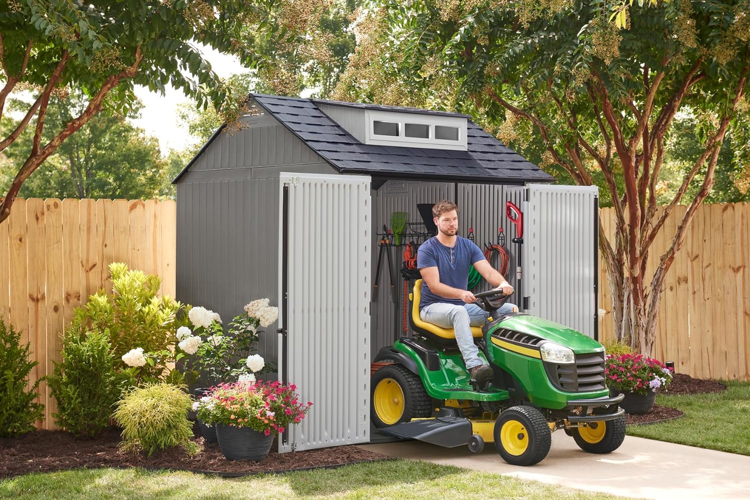 Keter Outdoor Storage Shed with Floor (7 x 7 ft),- (7 x 10 ft) Weatherproof, Gray, Home/Backyard/Garden Tool/Lawn Mower/Bike Storage/Pool Supplies