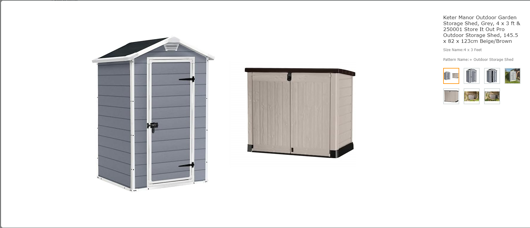 Keter Manor Outdoor Garden Storage Shed, Grey, 4 x 3 ft