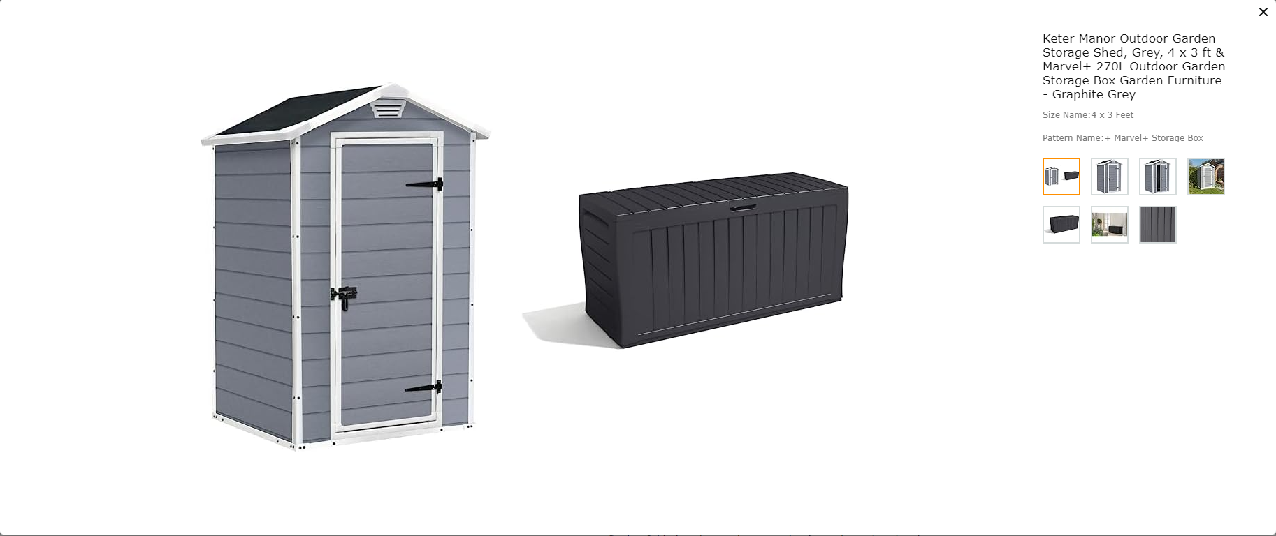 Keter Manor Outdoor Garden Storage Shed, Grey, 4 x 3 ft