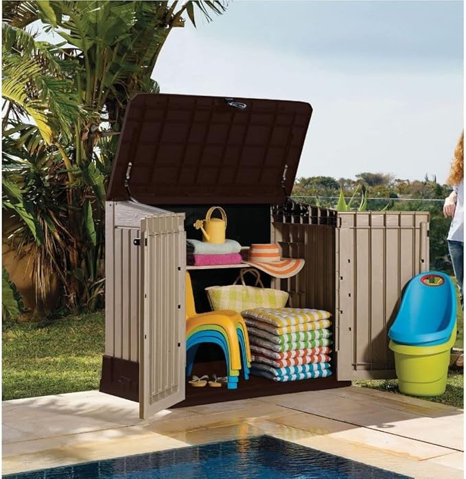 Keter Store-It Out Midi Outdoor Garden Storage Shed, Beige and Brown, 130 x 74 x 110 cm