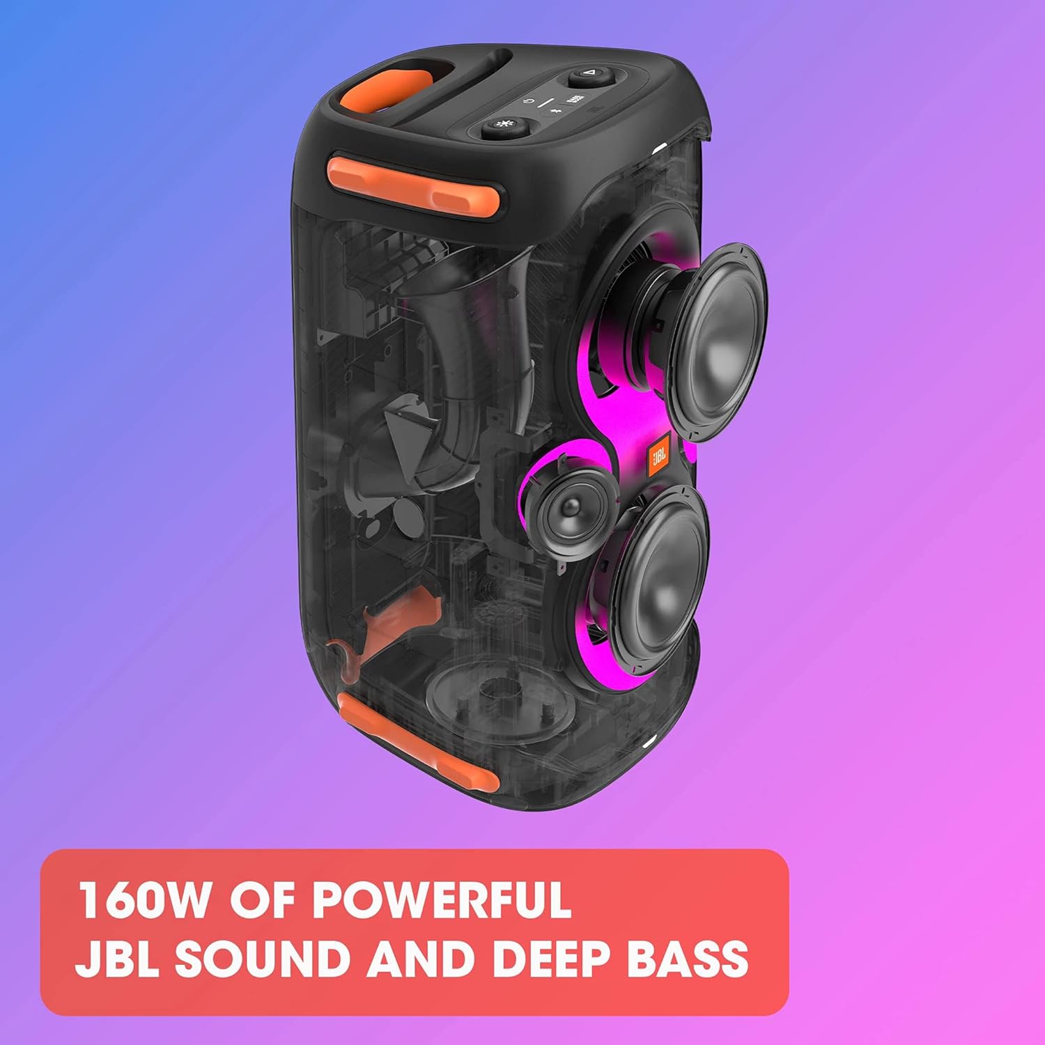JBL PartyBox 110 - Schwarz – Trag - und rollbarer Bluetooth Party-Lautsprecher mit Lichteffekten – Spritzwassergeschützte, mobile Musikbox mit Akku