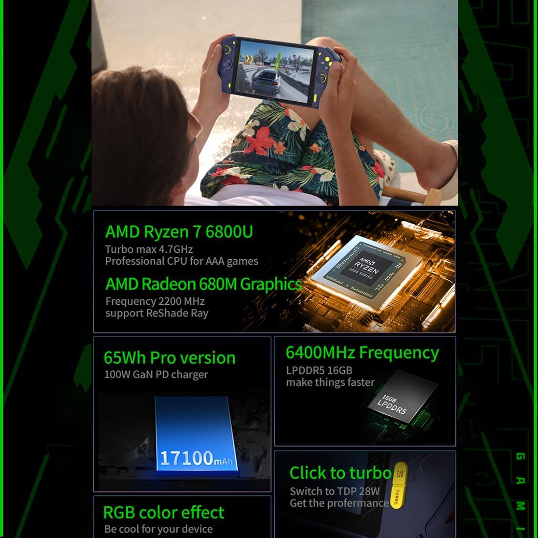 ASVIL AOKZOE A1 Handheld Game Console, Support Wifi and Bluetooth 6.0 IPS Screen 8-inch Windows System 16G+512G, Portable Retro Mini Handheld Gift for Kids and Adults