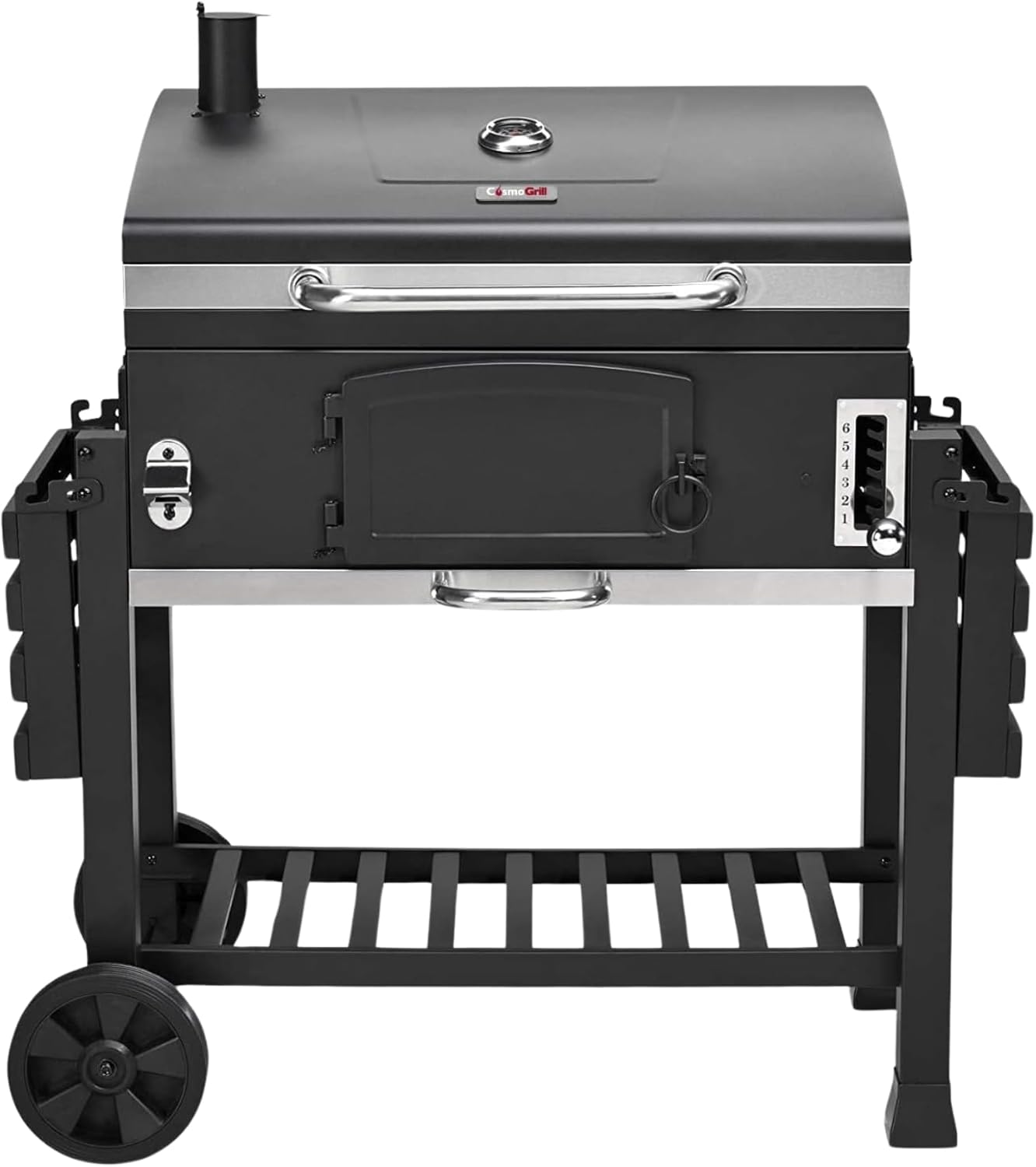 CosmoGrill Outdoor XXL Smoker Barbecue Charcoal Portable BBQ Grill | Lid Cover, Adjustable Charcoal Pan, Warming Rack & Built-in Thermometer | Extra Large Coal BBQ Smoker for Home Garden Party Cooking