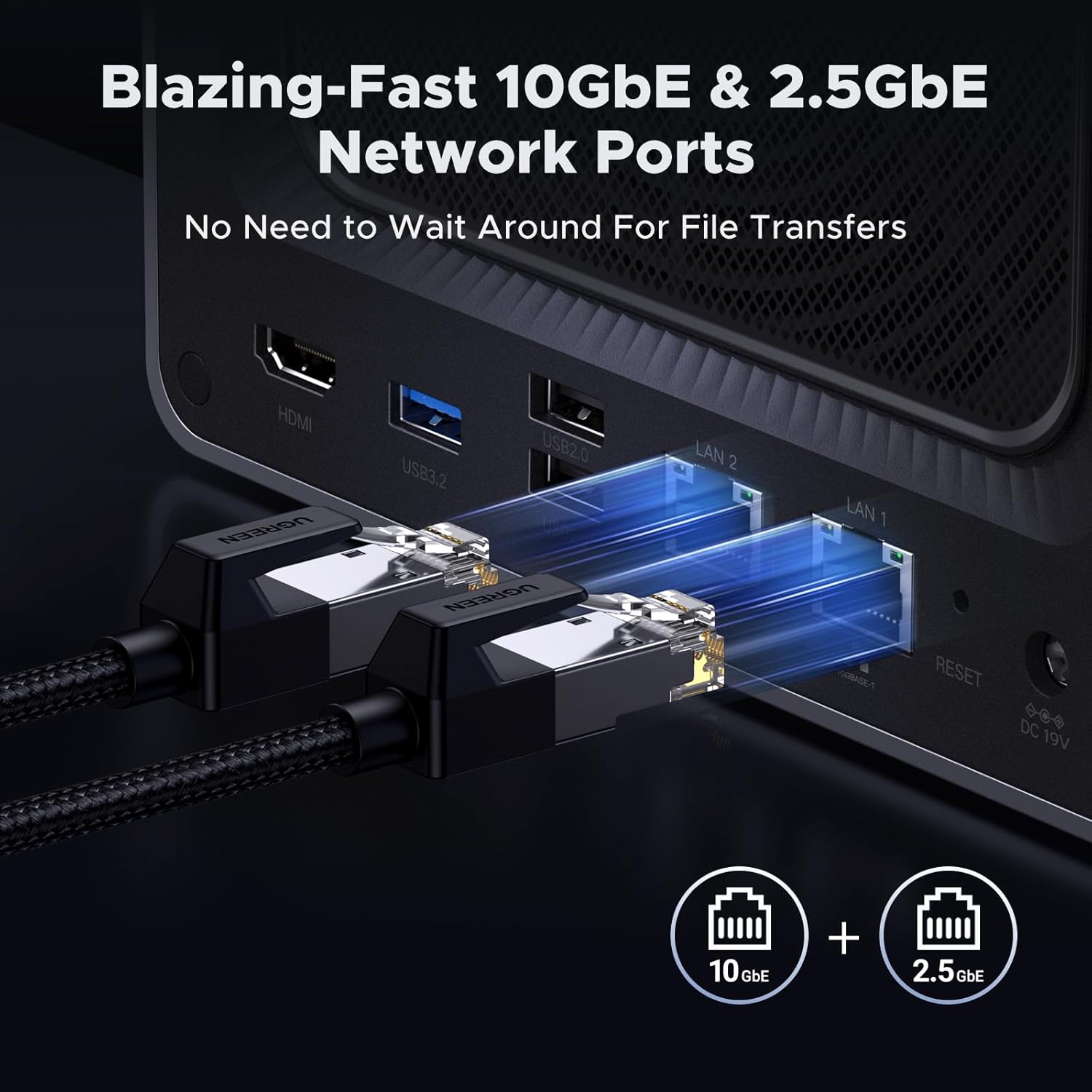 UGREEN NASync DXP4800 Plus 4-Bay Desktop NAS, Intel Pentium Gold 8505 5-Core CPU, 8GB DDR5 RAM, 128G SSD, 1 * 10GbE, 1 * 2.5GbE, 2 * M.2 NVMe Slots, 4K HDMI, Network Attached Storage (Diskless)