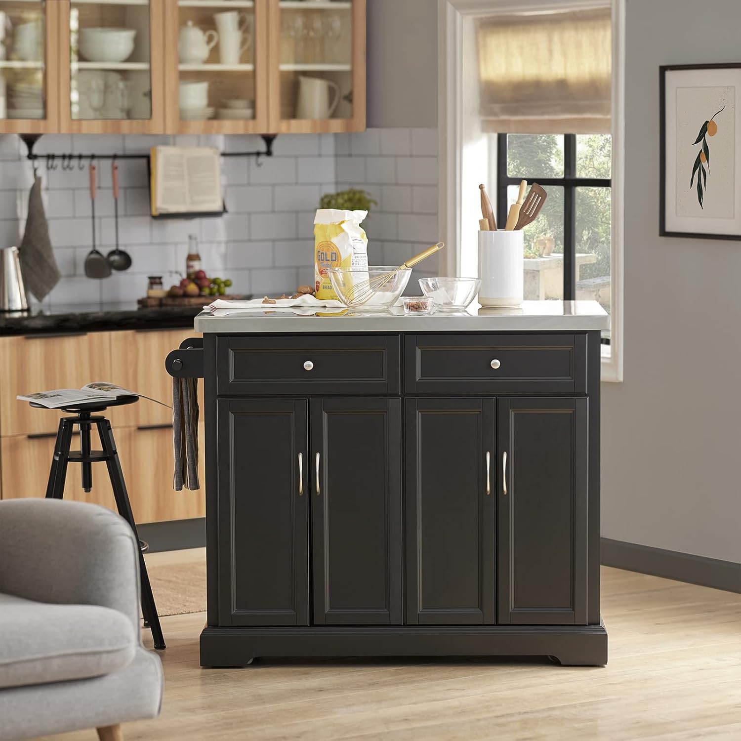 SoBuy FKW71-WN, Extendable Kitchen Storage Trolley Kitchen Cabinet Cupboard Sideboard Kitchen Island