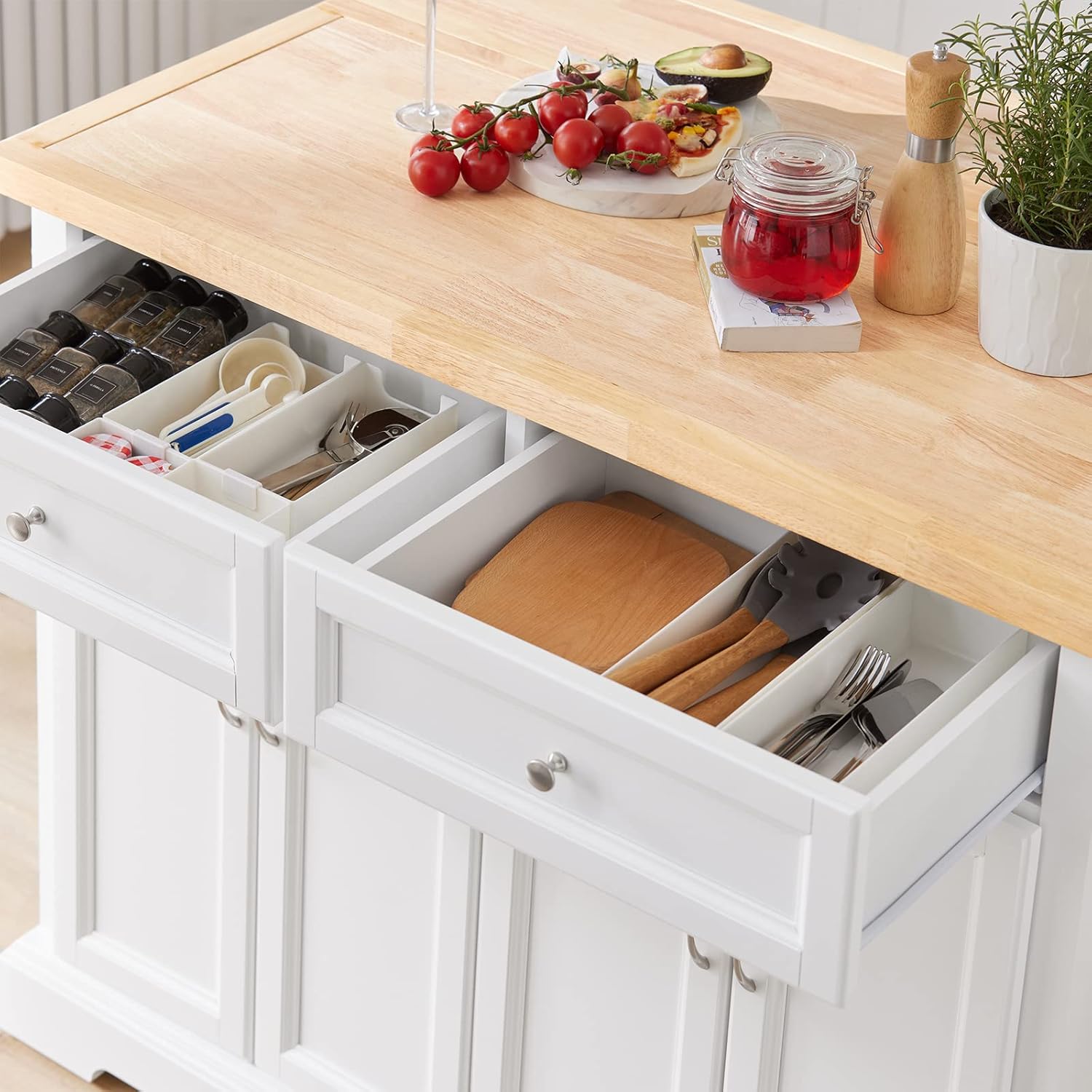 SoBuy FKW71-WN, Extendable Kitchen Storage Trolley Kitchen Cabinet Cupboard Sideboard Kitchen Island