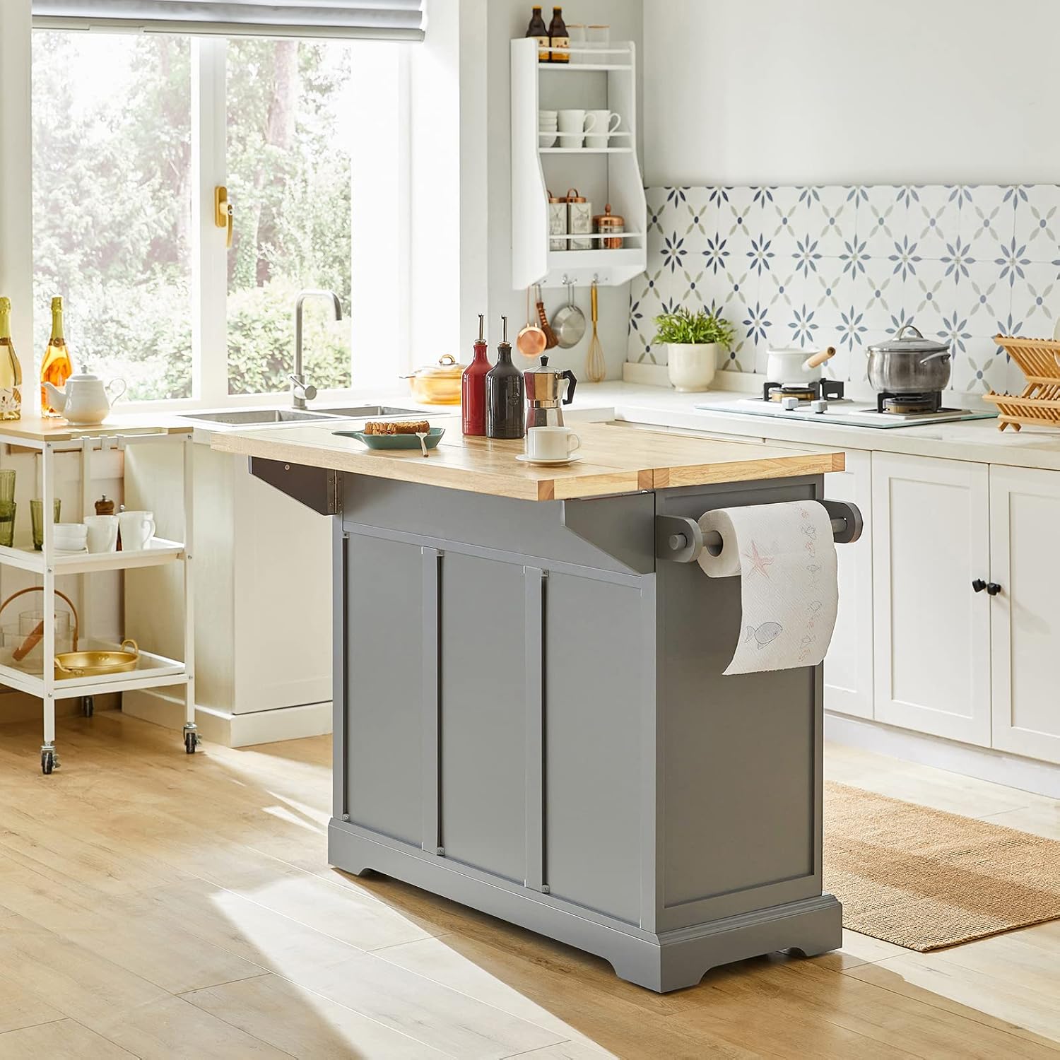 SoBuy FKW71-WN, Extendable Kitchen Storage Trolley Kitchen Cabinet Cupboard Sideboard Kitchen Island