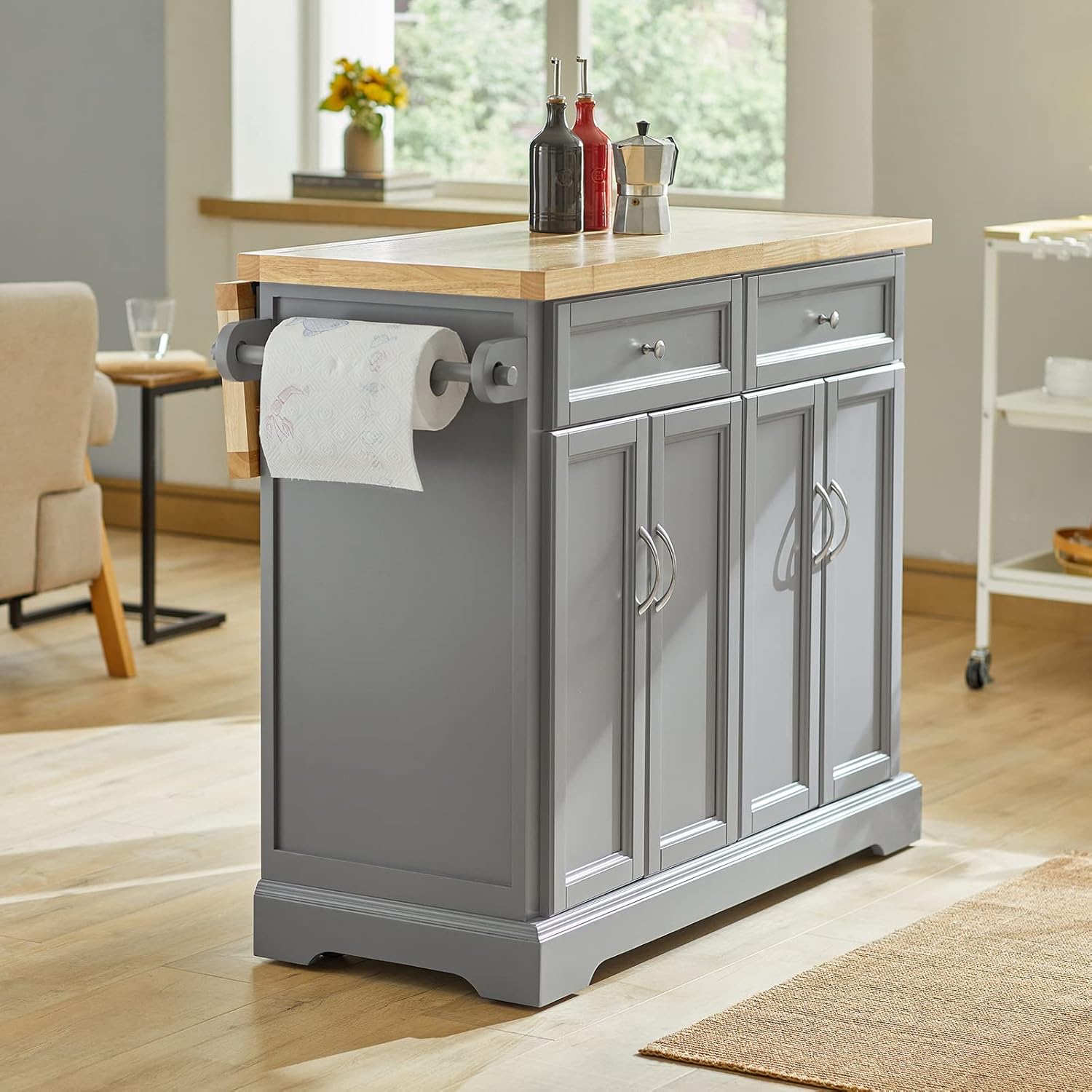 SoBuy FKW71-WN, Extendable Kitchen Storage Trolley Kitchen Cabinet Cupboard Sideboard Kitchen Island