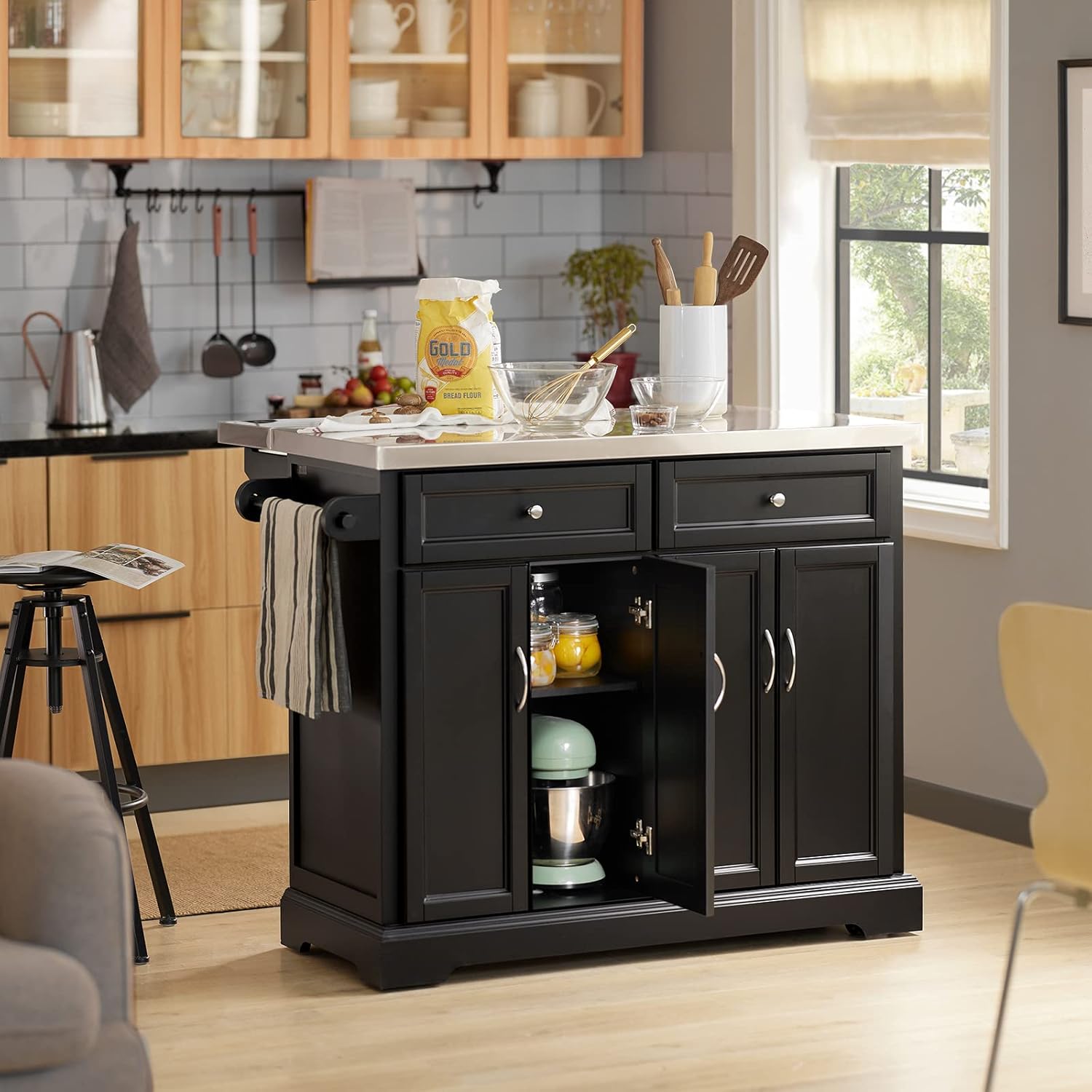 SoBuy FKW71-WN, Extendable Kitchen Storage Trolley Kitchen Cabinet Cupboard Sideboard Kitchen Island