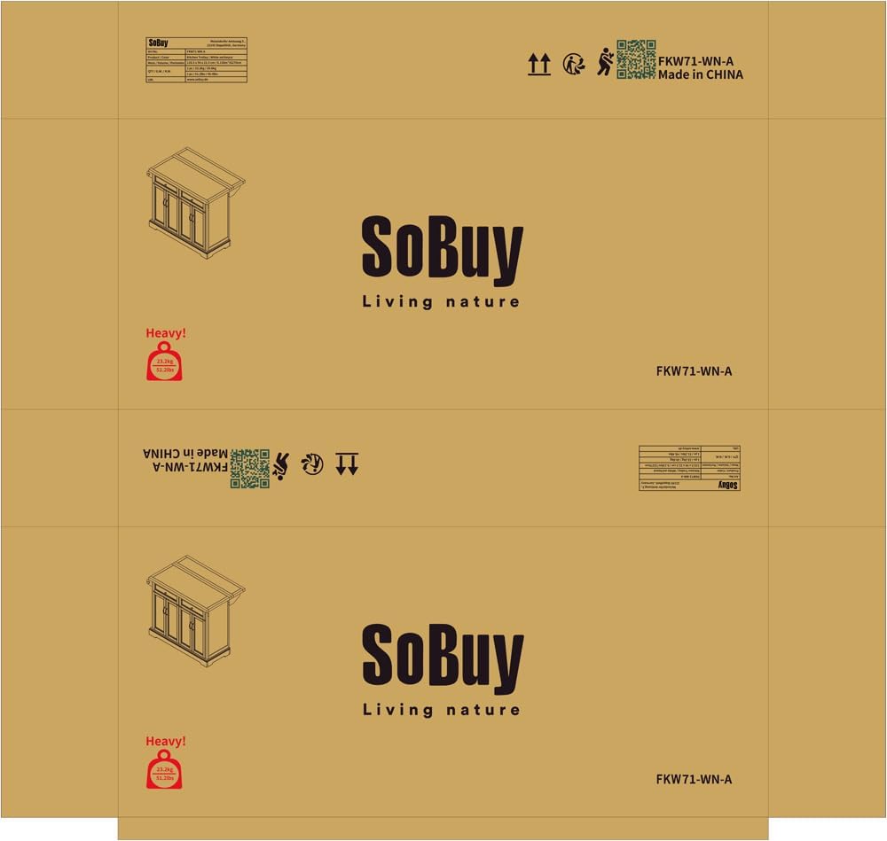 SoBuy FKW71-WN, Extendable Kitchen Storage Trolley Kitchen Cabinet Cupboard Sideboard Kitchen Island