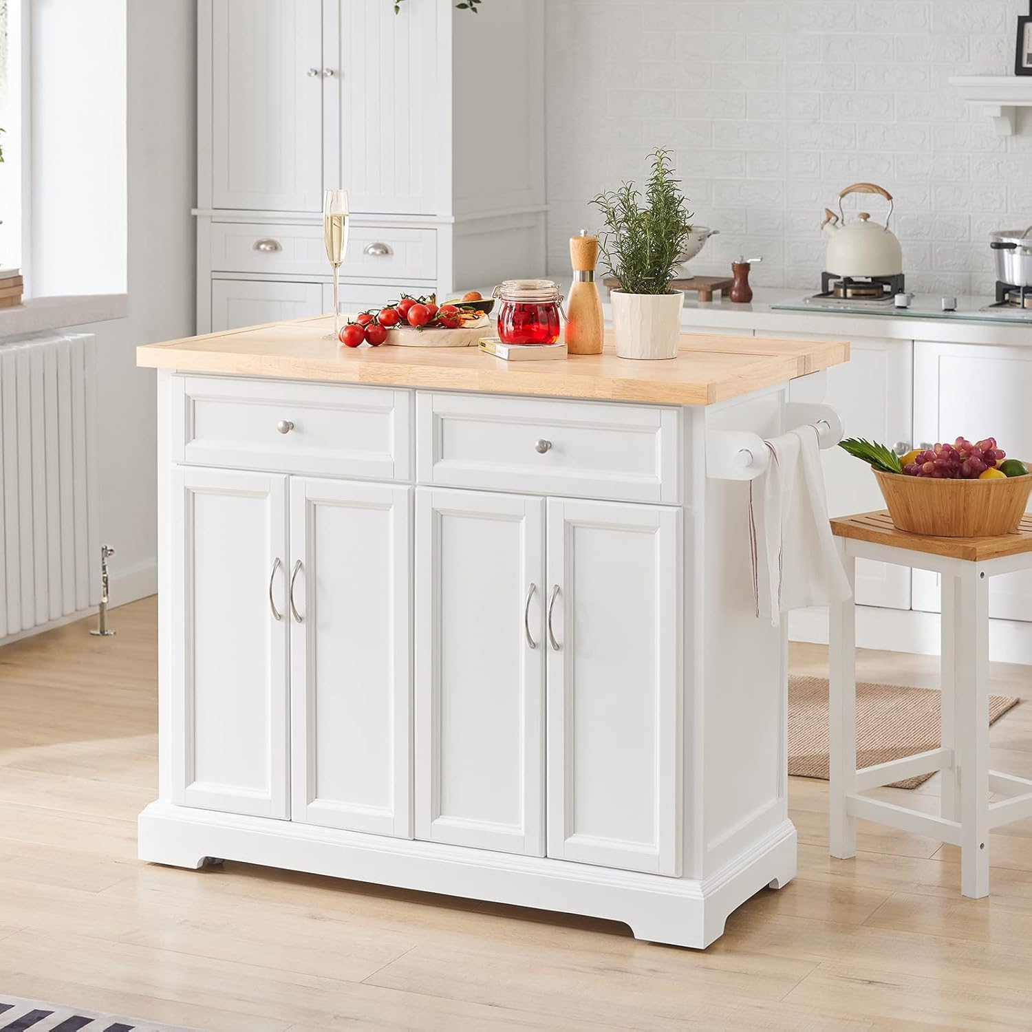 SoBuy FKW71-WN, Extendable Kitchen Storage Trolley Kitchen Cabinet Cupboard Sideboard Kitchen Island