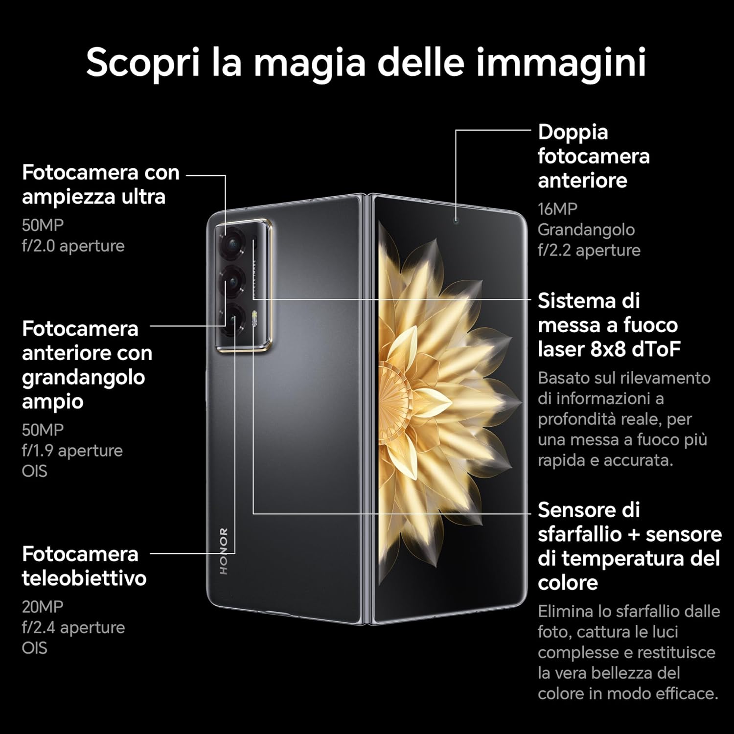 Honor Magic V2 5G Mobile Phone, Sim Free, Folding Smartphone, 16+512GB, 6.43''+7.92'' foldable OLED screen, 5000mAh all-day battery, dual SIM, Android 13, Purple