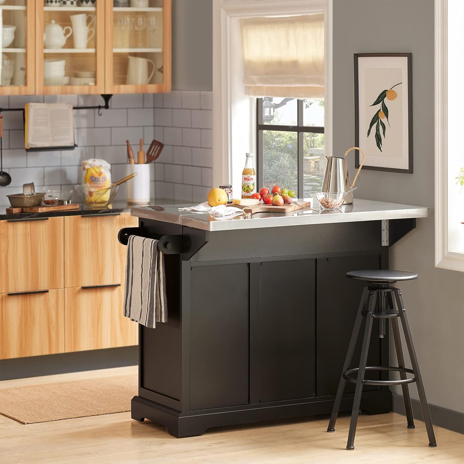 SoBuy FKW71-WN, Extendable Kitchen Storage Trolley Kitchen Cabinet Cupboard Sideboard Kitchen Island