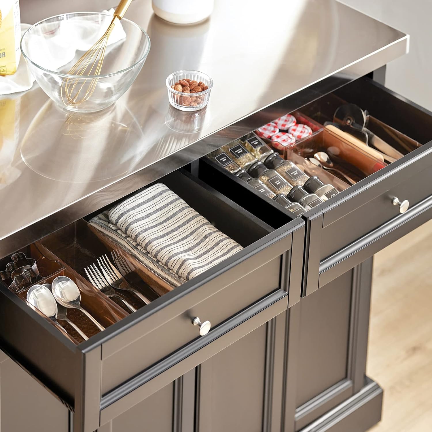 SoBuy FKW71-WN, Extendable Kitchen Storage Trolley Kitchen Cabinet Cupboard Sideboard Kitchen Island