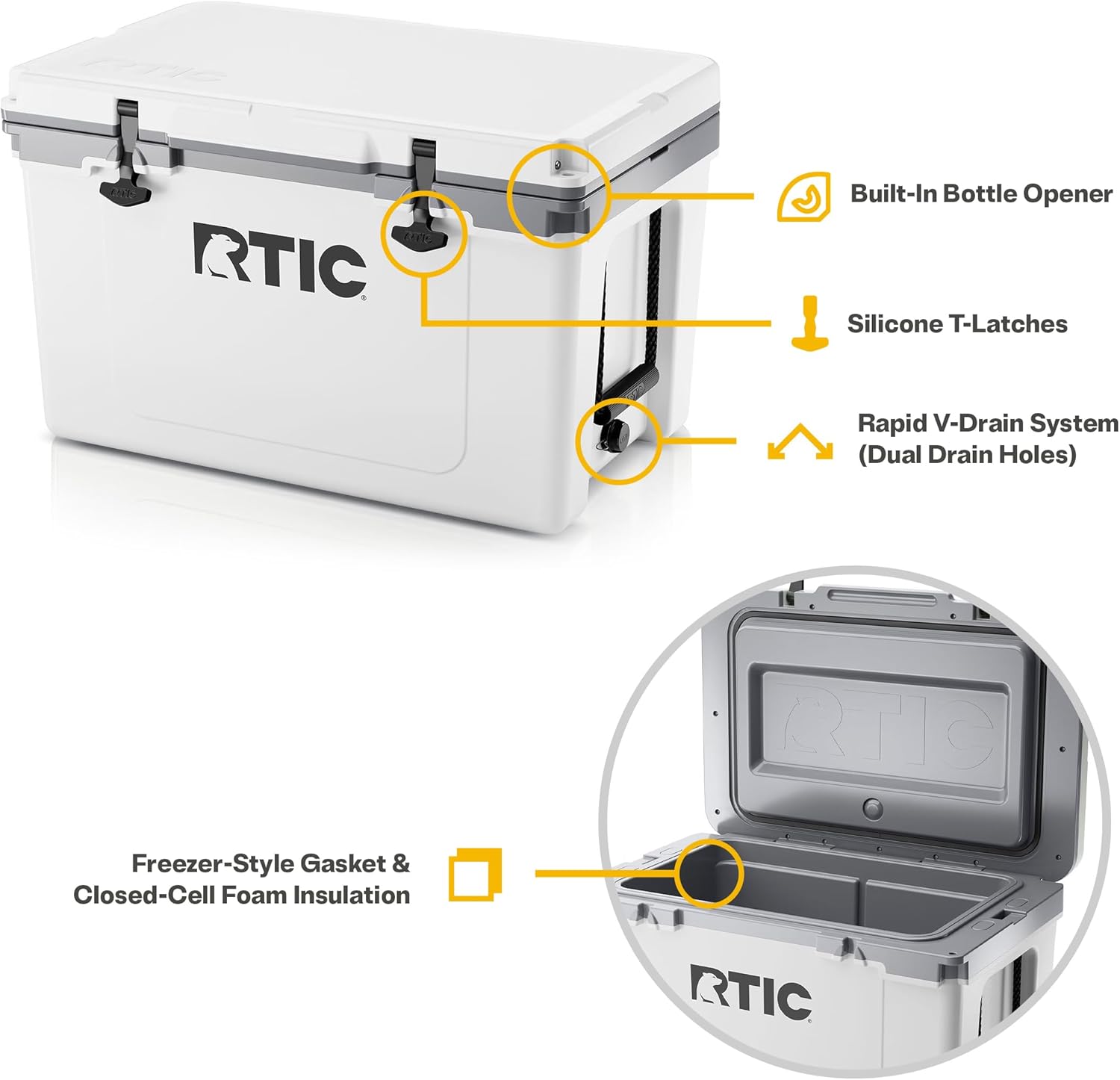RTIC Ultra-Light 52 quart Hard Cooler Insulated Portable Ice Chest Box for Beach, Drink, Beverage, Camping, Picnic, Fishing, Boat, Barbecue, 30% Lighter Than Rotomolded Coolers