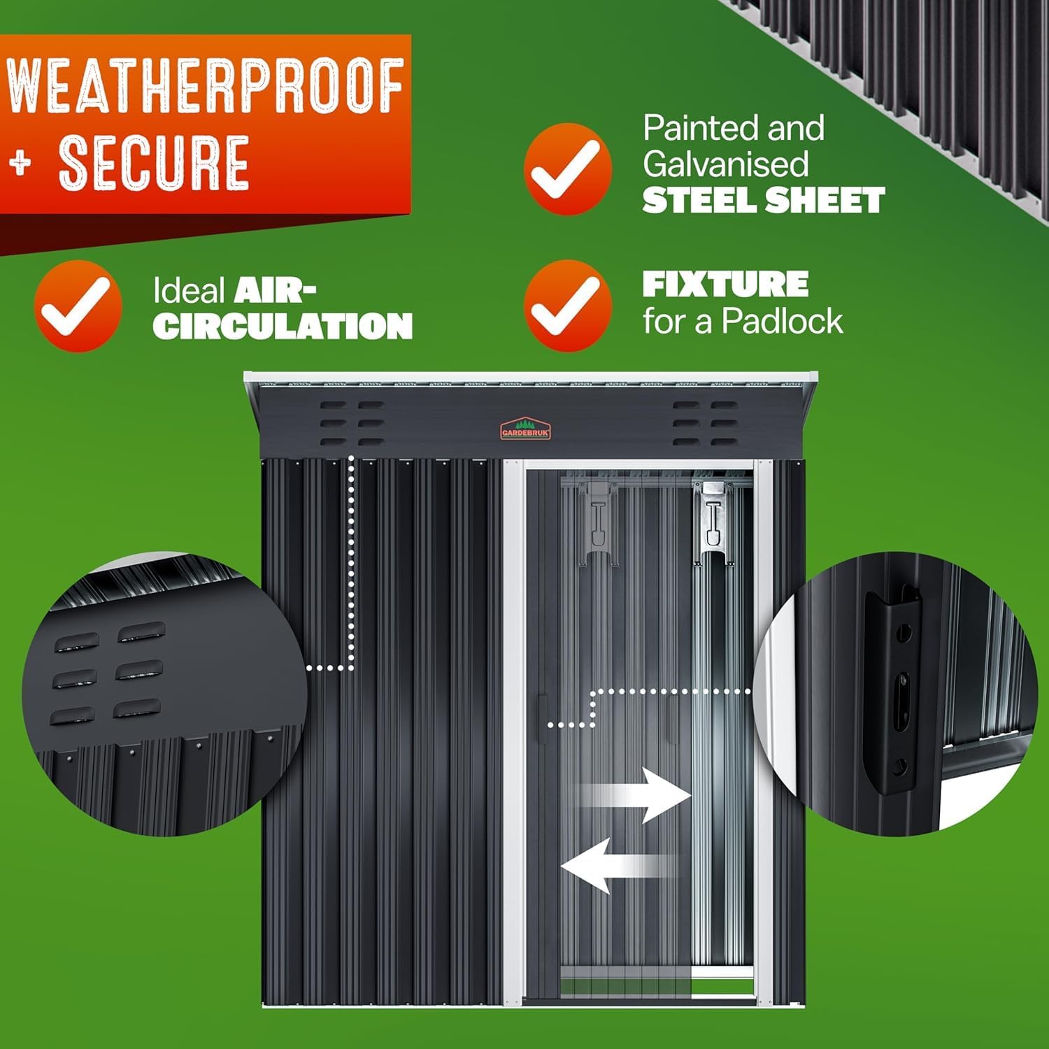 Medium 5x3' Metal Tool Shed Garden Storage | 1.5m² | Pent Roof | 185x165x90cm | Sliding Door | Galvanised Steel Garden Equipment Utility Log Coal Bunker Storage | Anthracite Grey