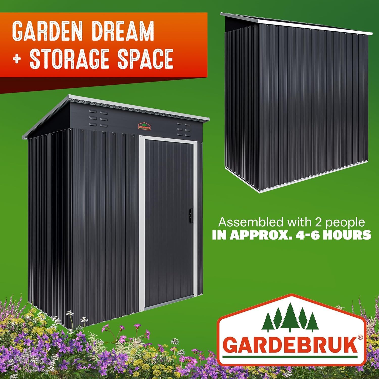 Medium 5x3' Metal Tool Shed Garden Storage | 1.5m² | Pent Roof | 185x165x90cm | Sliding Door | Galvanised Steel Garden Equipment Utility Log Coal Bunker Storage | Anthracite Grey