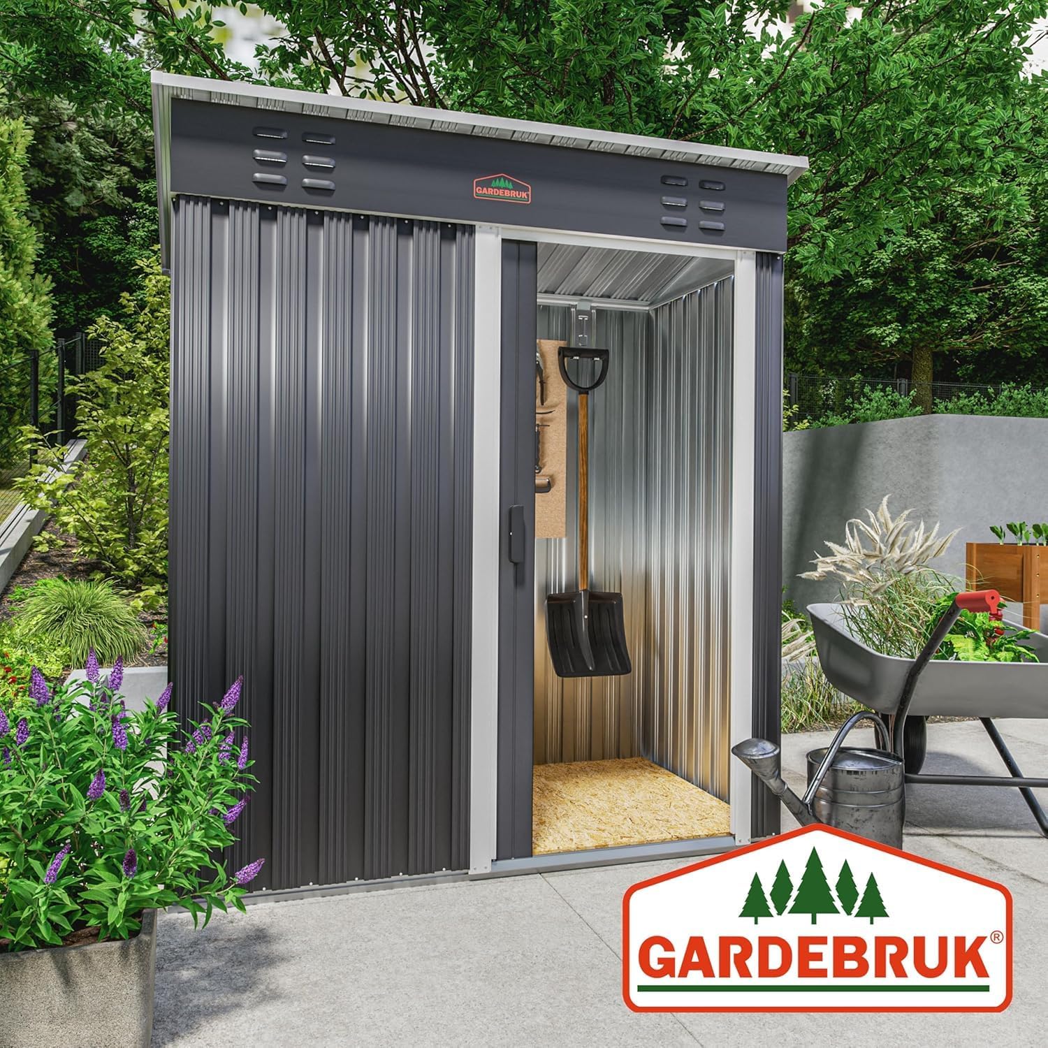 Medium 5x3' Metal Tool Shed Garden Storage | 1.5m² | Pent Roof | 185x165x90cm | Sliding Door | Galvanised Steel Garden Equipment Utility Log Coal Bunker Storage | Anthracite Grey