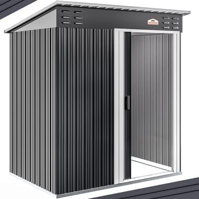 Medium 5x3' Metal Tool Shed Garden Storage | 1.5m² | Pent Roof | 185x165x90cm | Sliding Door | Galvanised Steel Garden Equipment Utility Log Coal Bunker Storage | Anthracite Grey