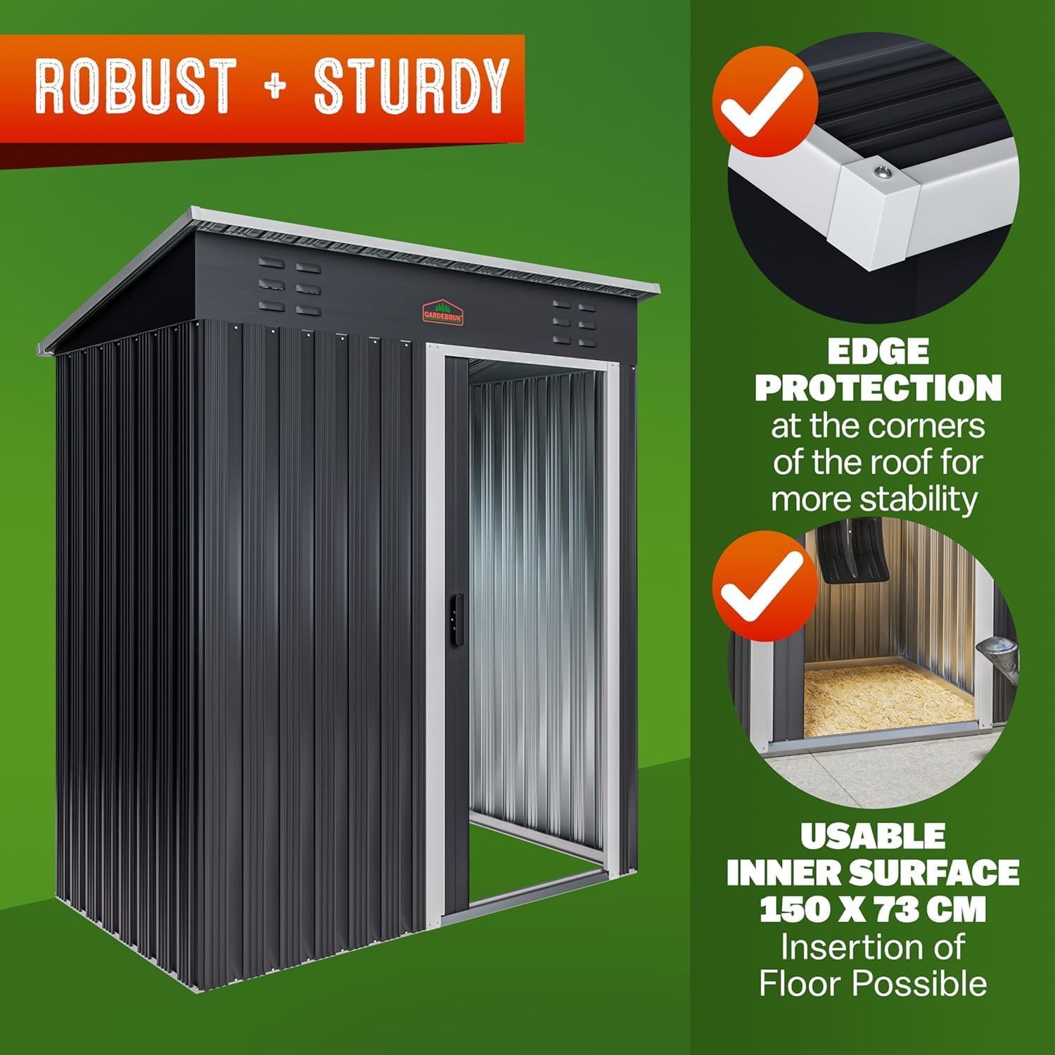 Medium 5x3' Metal Tool Shed Garden Storage | 1.5m² | Pent Roof | 185x165x90cm | Sliding Door | Galvanised Steel Garden Equipment Utility Log Coal Bunker Storage | Anthracite Grey