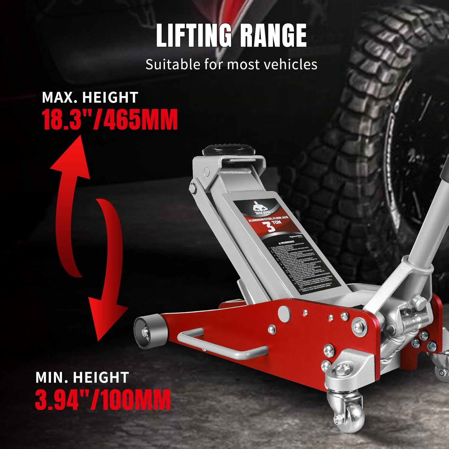 3 Ton Low Profile, Aluminum and Steel Racing Floor Jack with Dual Pistons Quick Lift Pump for Sport Utility Vehicle, Lifting Range 3-15/16