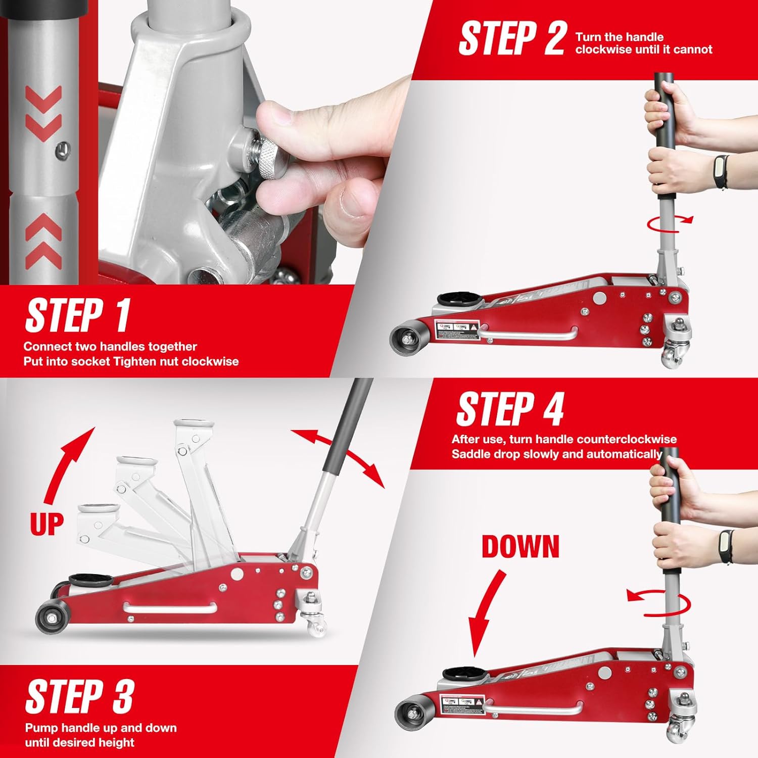 3 Ton Low Profile, Aluminum and Steel Racing Floor Jack with Dual Pistons Quick Lift Pump for Sport Utility Vehicle, Lifting Range 3-15/16