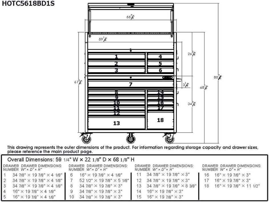 Husky 56 in. 18-Drawer Professional Tool Chest and Cabinet Set, Matte Gray