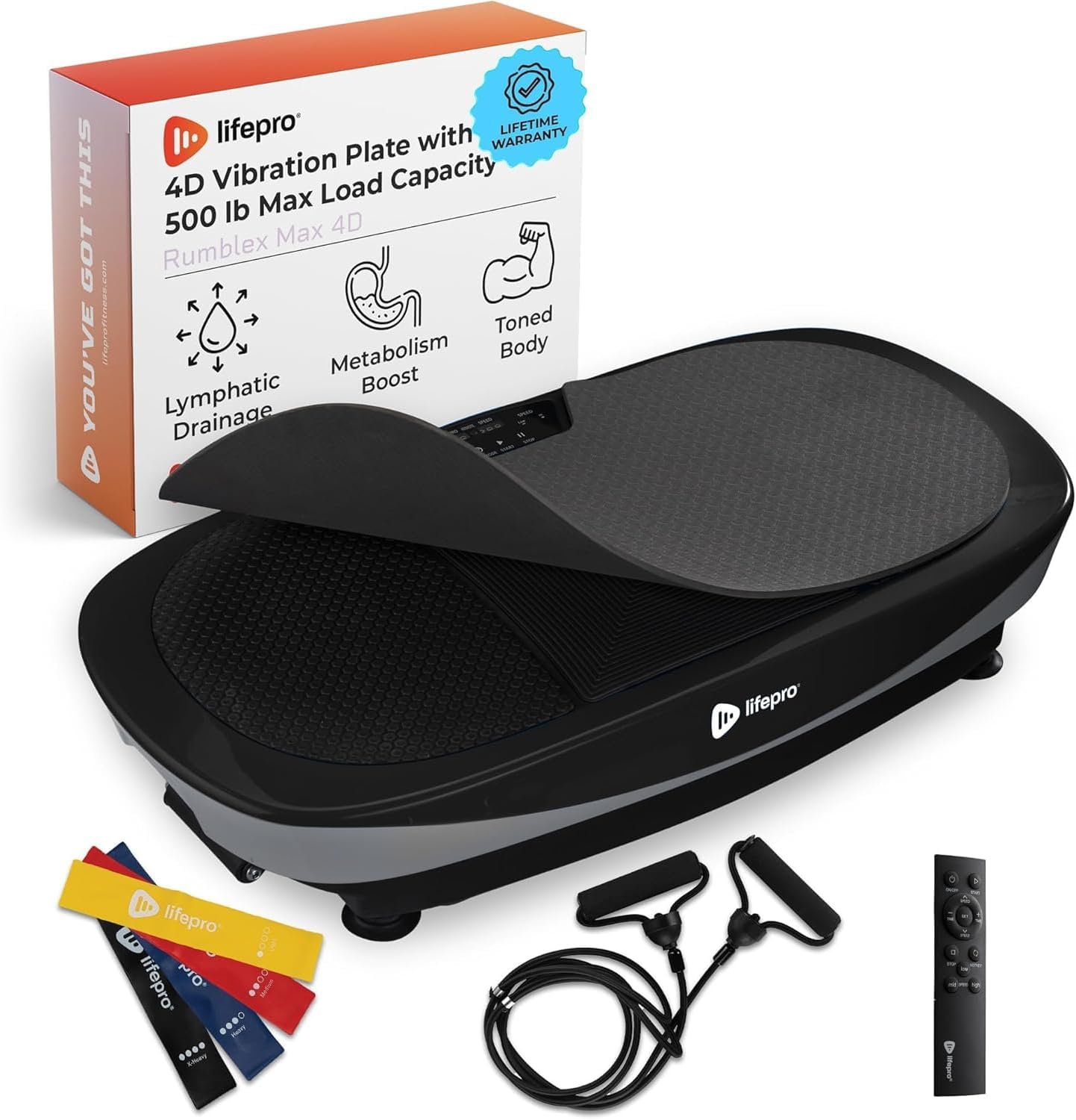 LifePro Rumblex Max 4D Vibration Plate Exercise Machine | Vibrating Plate Exercise Machine With Resistance Bands For Home Fitness, Recovery, Training