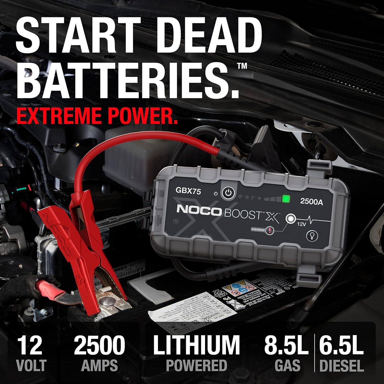 NOCO Boost X GBX75 2500A UltraSafe Car Jump Starter, Jump Starter Power Pack, 12V Battery Booster, Portable Powerbank Charger, and Jump Leads for up to 8.5-Liter Petrol and 6.5-Liter Diesel Engines