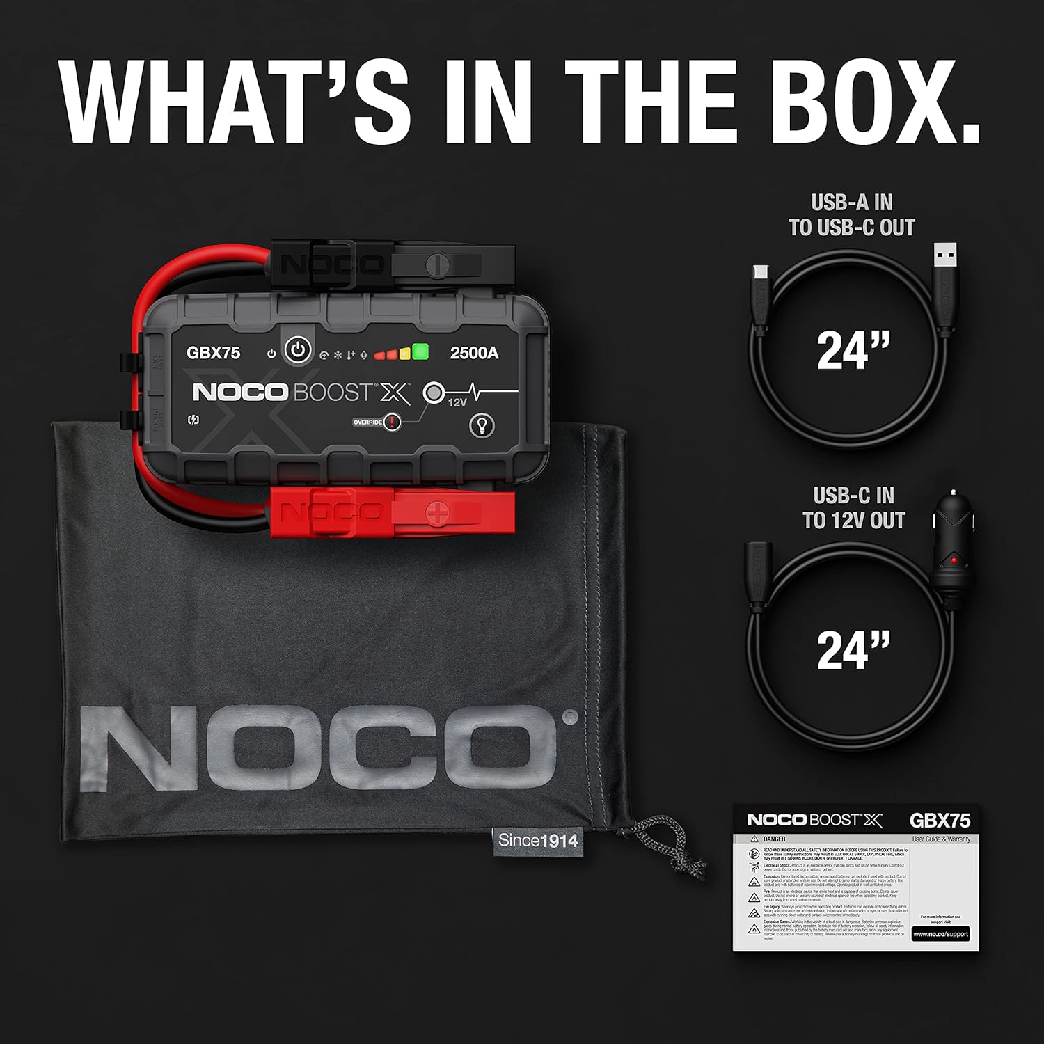 NOCO Boost X GBX75 2500A UltraSafe Car Jump Starter, Jump Starter Power Pack, 12V Battery Booster, Portable Powerbank Charger, and Jump Leads for up to 8.5-Liter Petrol and 6.5-Liter Diesel Engines