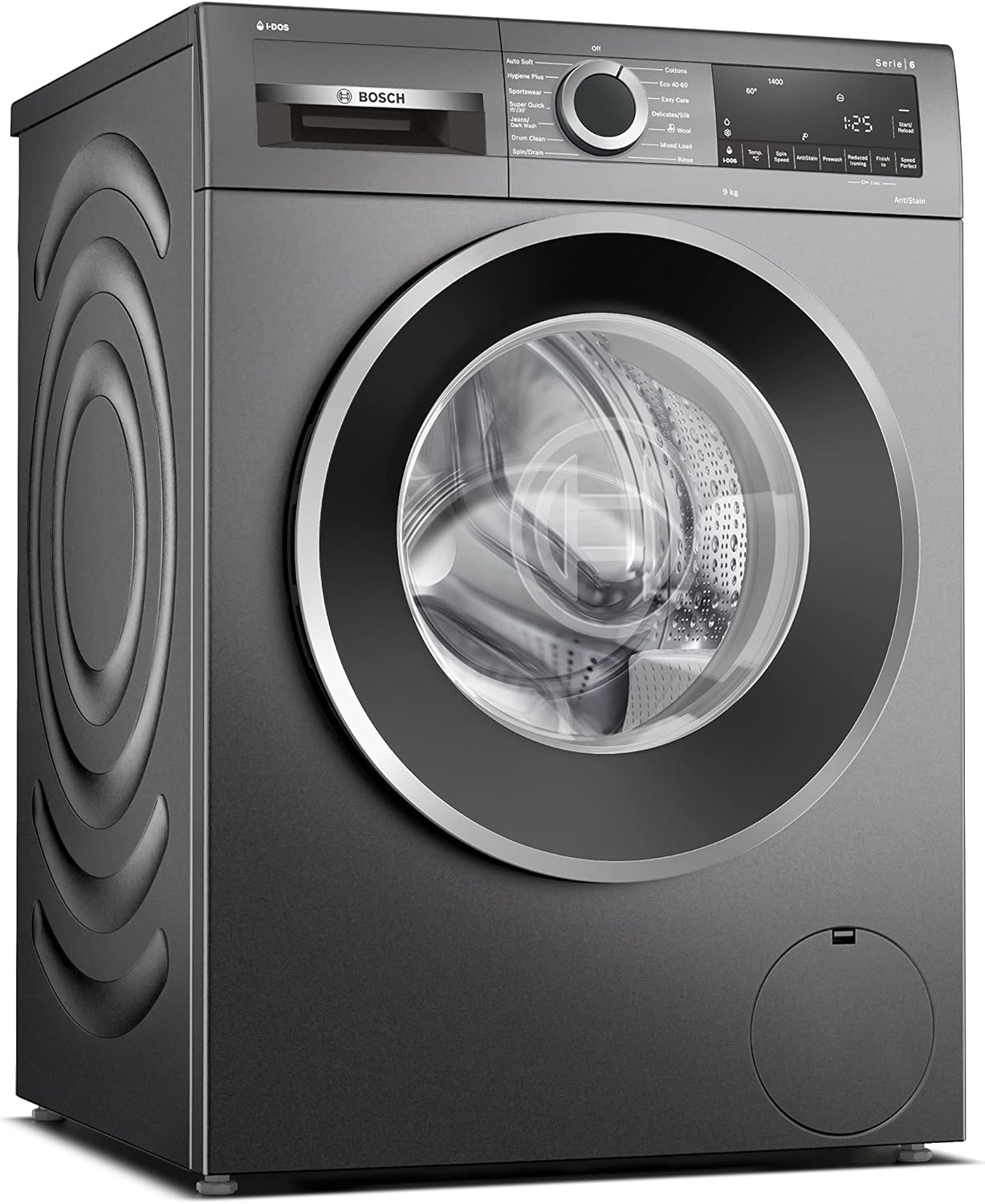Bosch Home & Kitchen Appliances Bosch WGG244ARGB Washing Machine, Automatic dosing with i-DOS, Speed Perfect, AntiStain, ActiveWater Plus, EcoSilence Drive, Grey, Serie 6, Freestanding, Graphite, 9 kg [Energy Class A]
