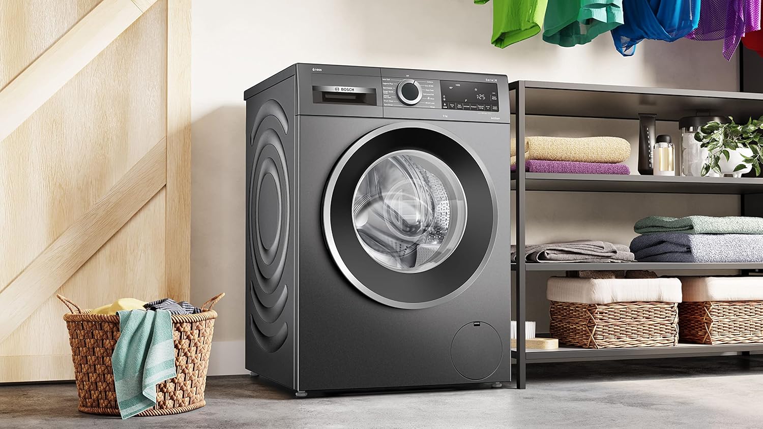 Bosch Home & Kitchen Appliances Bosch WGG244ARGB Washing Machine, Automatic dosing with i-DOS, Speed Perfect, AntiStain, ActiveWater Plus, EcoSilence Drive, Grey, Serie 6, Freestanding, Graphite, 9 kg [Energy Class A]