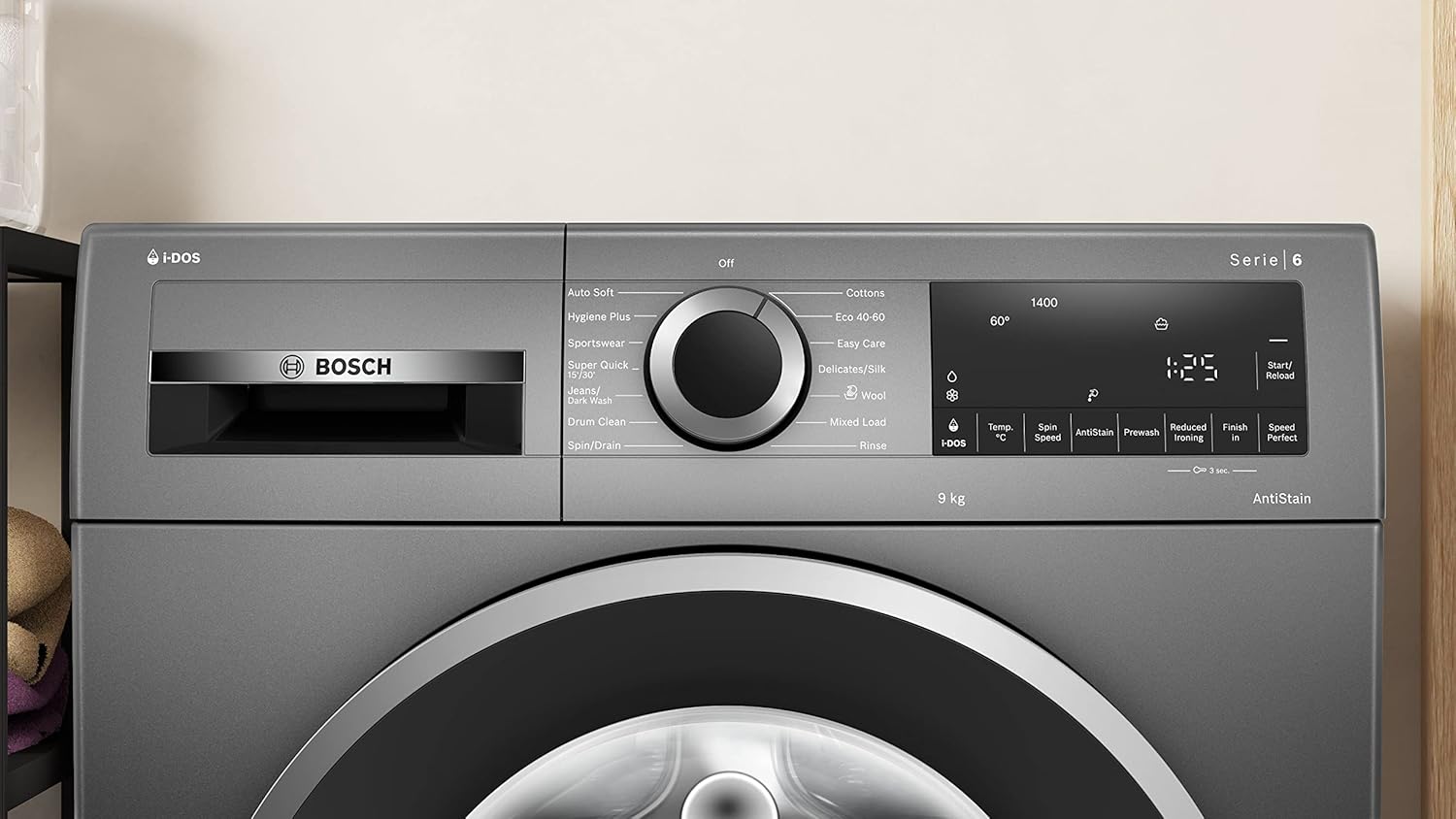 Bosch Home & Kitchen Appliances Bosch WGG244ARGB Washing Machine, Automatic dosing with i-DOS, Speed Perfect, AntiStain, ActiveWater Plus, EcoSilence Drive, Grey, Serie 6, Freestanding, Graphite, 9 kg [Energy Class A]
