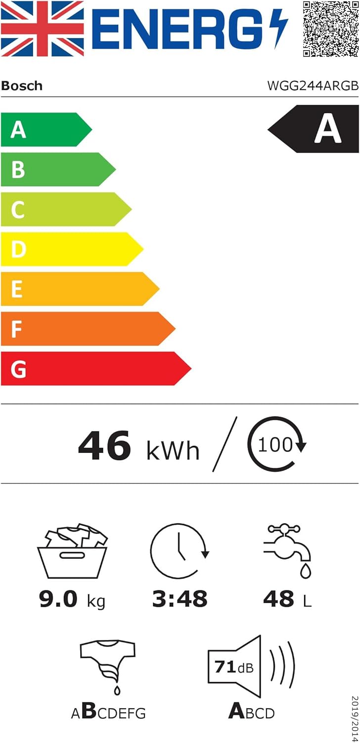 Bosch Home & Kitchen Appliances Bosch WGG244ARGB Washing Machine, Automatic dosing with i-DOS, Speed Perfect, AntiStain, ActiveWater Plus, EcoSilence Drive, Grey, Serie 6, Freestanding, Graphite, 9 kg [Energy Class A]